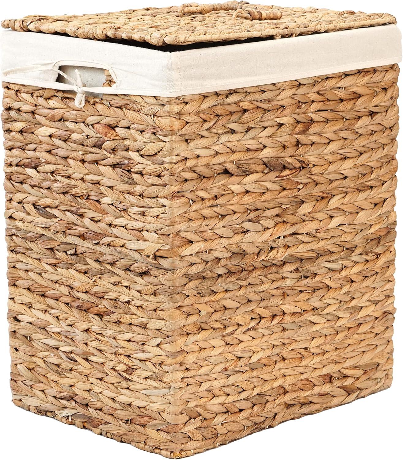 Vintiquewise Handmade Rectangular Water Hyacinth Wicker Laundry Hamper with Lid Natural, Large