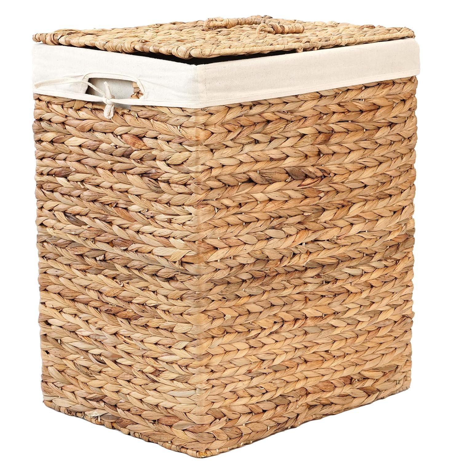 Vintiquewise Handmade Rectangular Water Hyacinth Wicker Laundry Hamper with Lid Natural, Large