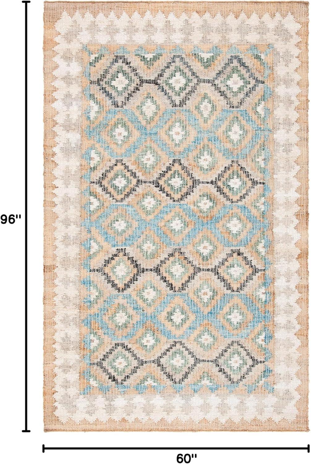 Handmade Blue Wool Square Flat Woven Area Rug