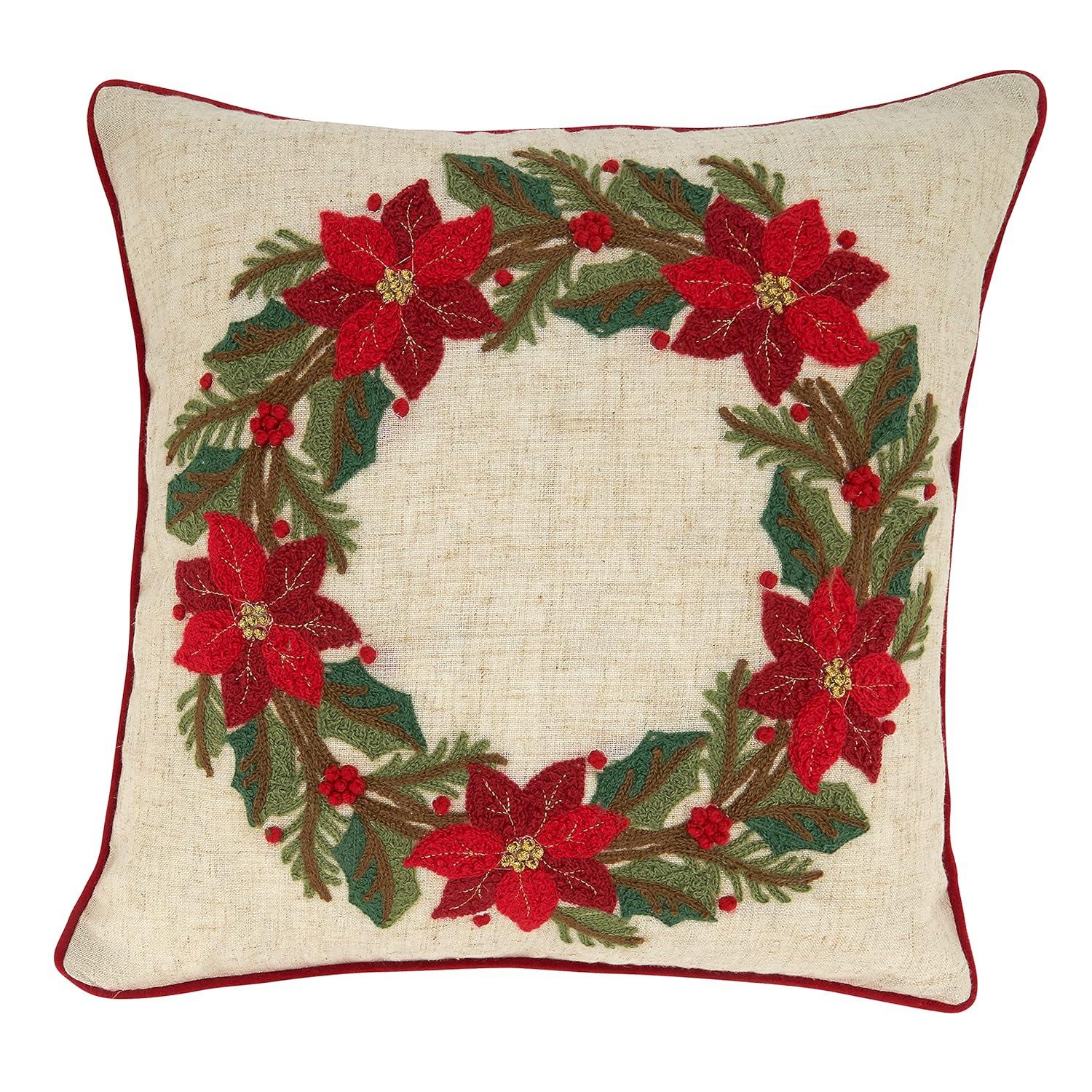 Saro Holly Wreath Collection Floral Throw Pillow