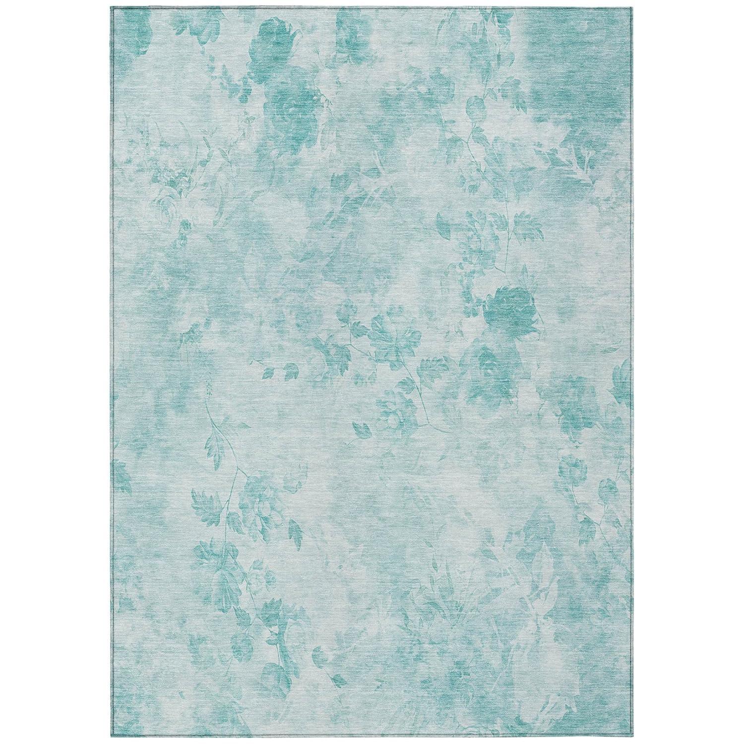 Aqua Floral Synthetic Indoor/Outdoor Washable Area Rug 2'6" x 3'10"