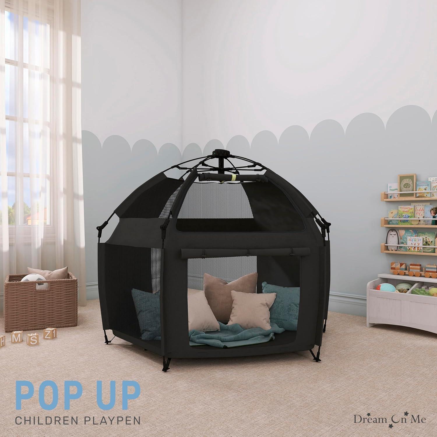 Noir Black Portable Children's Playpen with Canopy Cover