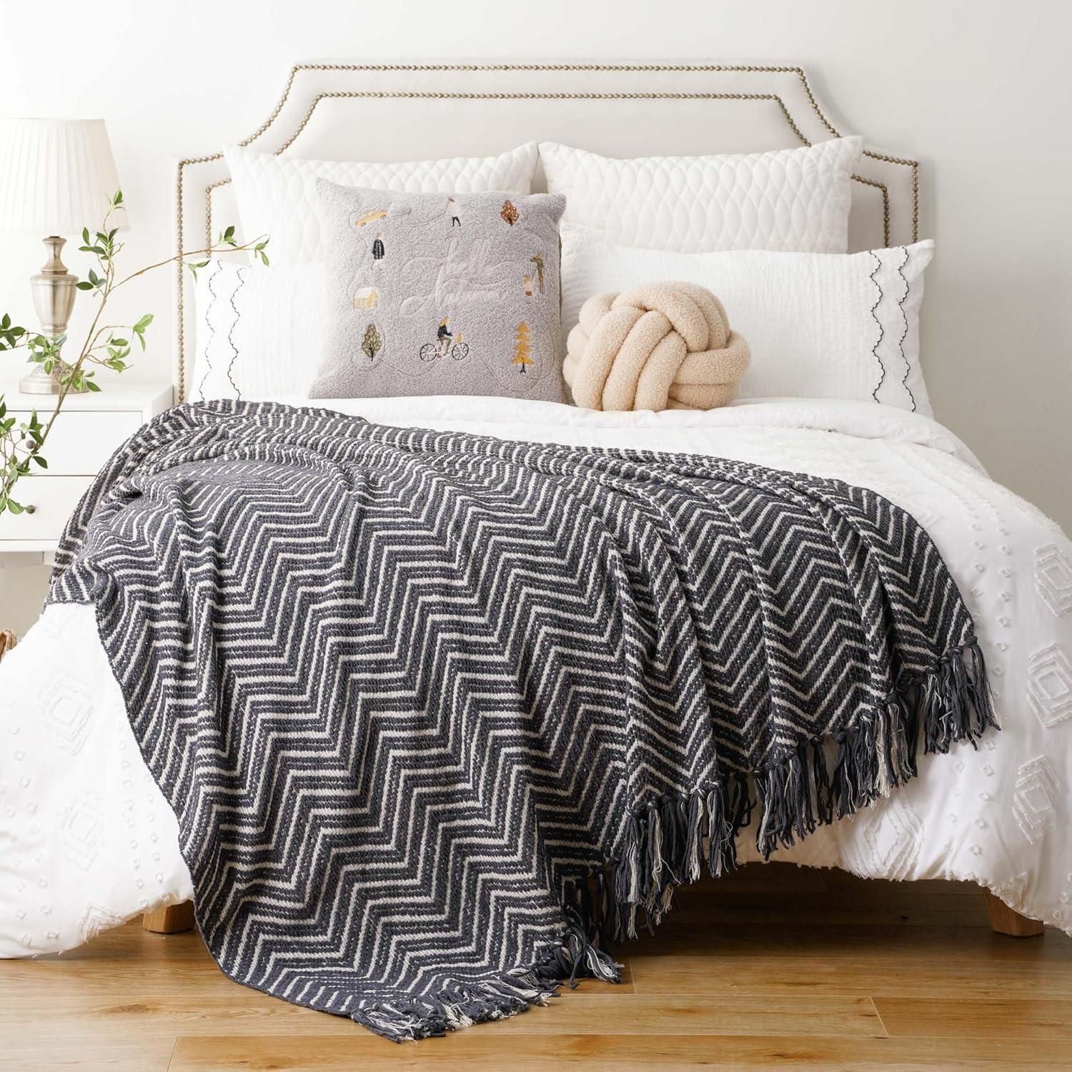 Gray Chevron Knitted Reversible Throw Blanket, 50"x60"