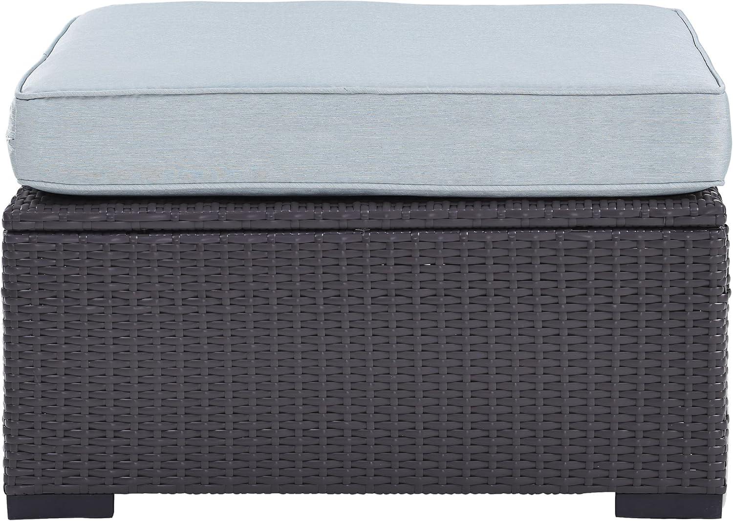 Biscayne Ottoman with Mist Cushions - Brown/Mist - Crosley: Wicker Patio Footrest, UV-Resistant, Polyurethane Foam Fill