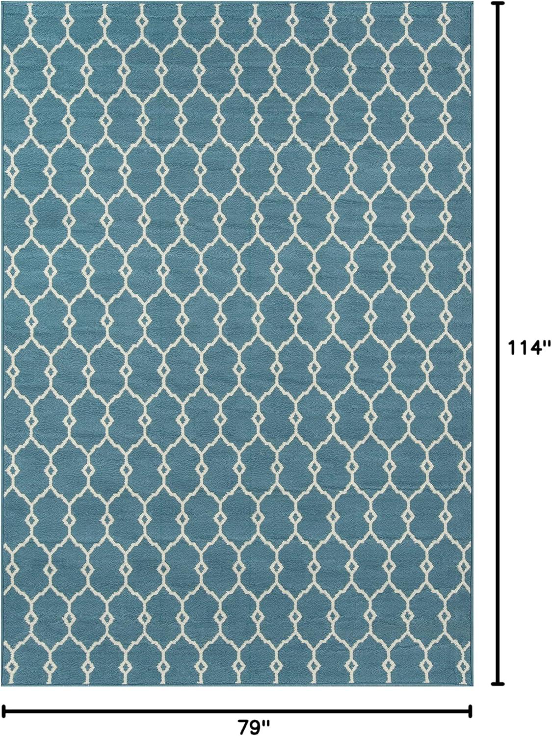 Blue Trellis 6'7" x 9'6" Rectangular Synthetic Easy-Care Rug