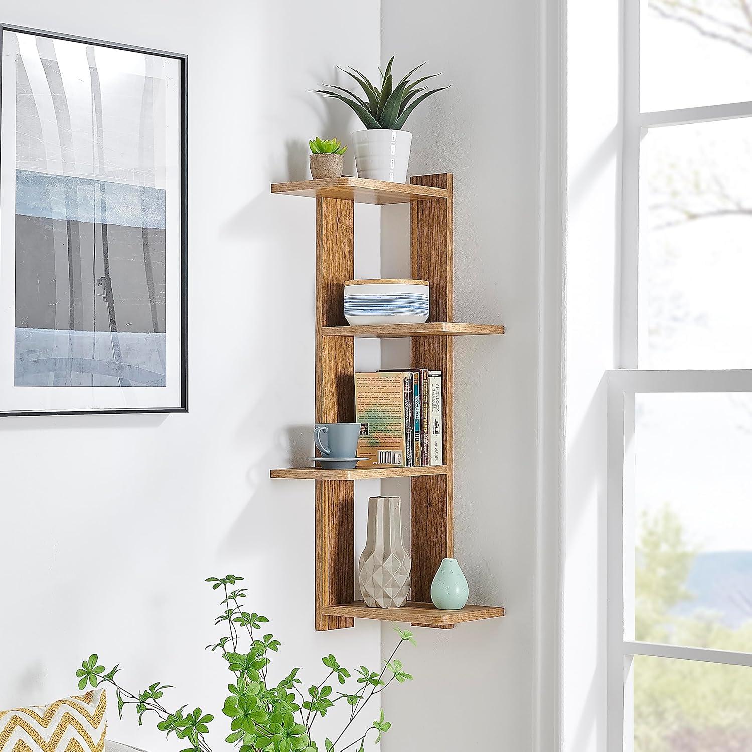 33" x 11.8" Alvar Corner 4 Tier Floating Ledge Column Wall Shelf - Danya B.