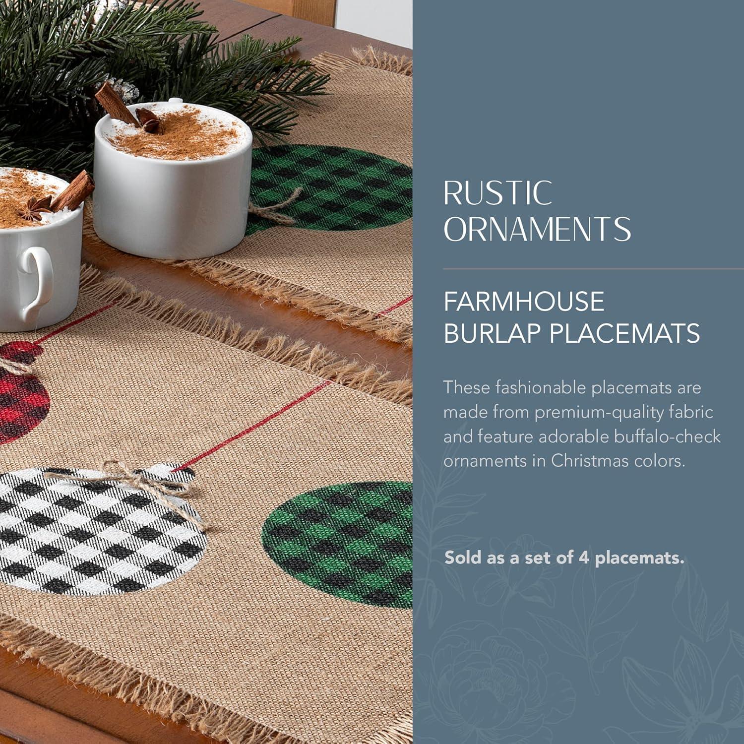 Elrene Home Fashions Farmhouse Living Holiday Rustic Ornaments Burlap Placemat Set of 4, 13" x 19", Multi