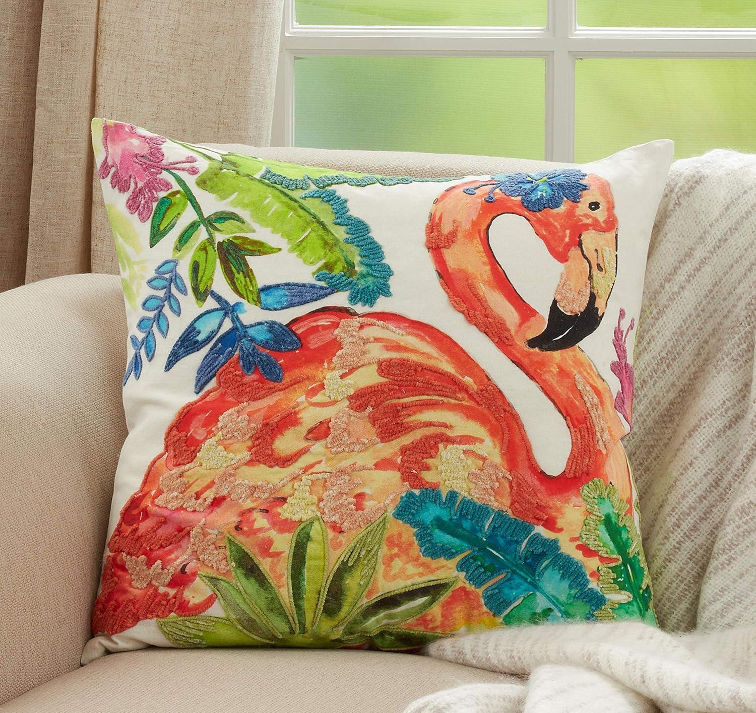 Saro Lifestyle Flamingo Pillow - Down Filled, 20" Square, Multi