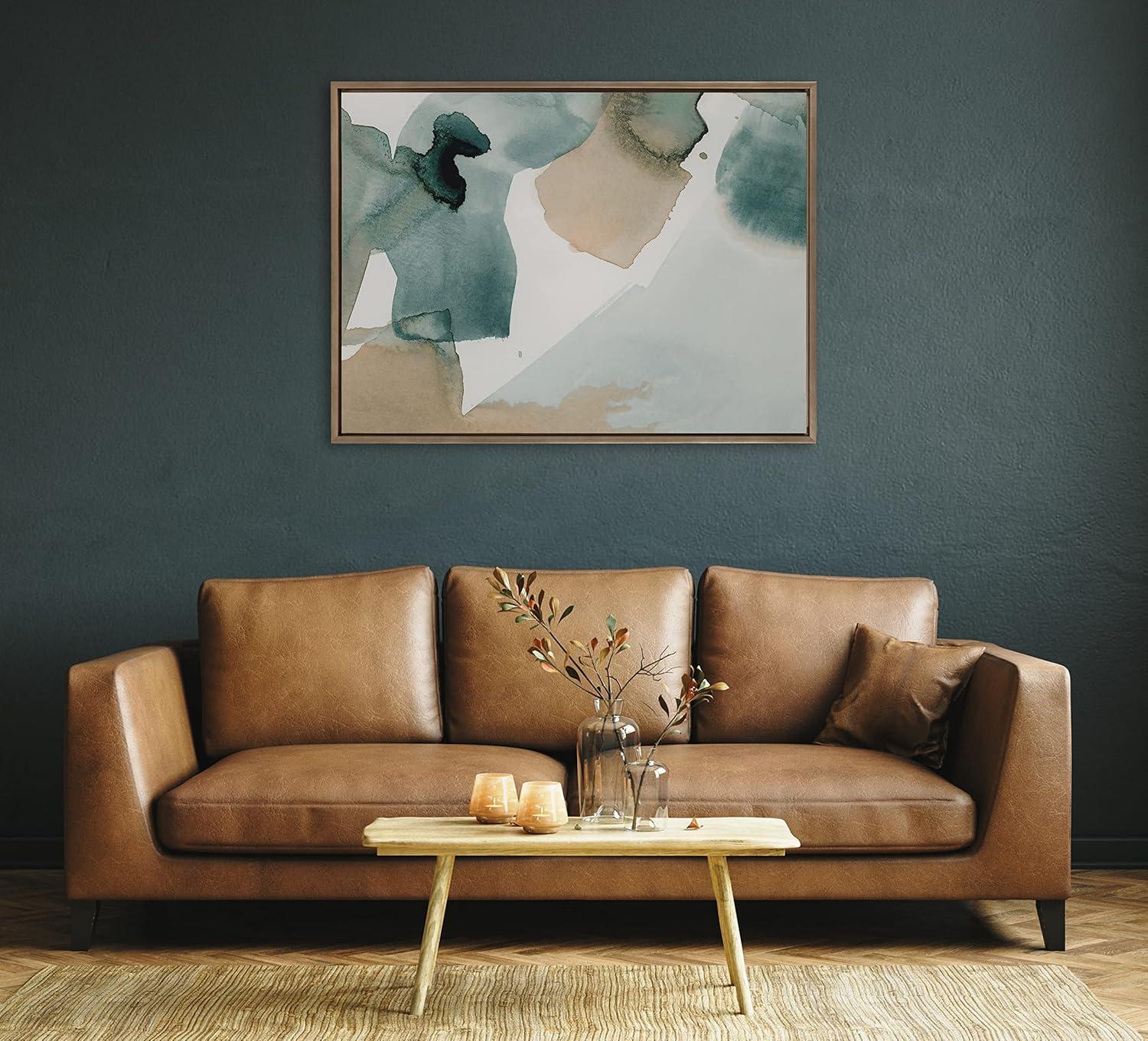 Kate and Laurel Sylvie Color Exploration I Framed Canvas Wall Art by Amy Lighthall, 28x38 Gold, Modern Abstract Soft Watercolor Art for Wall