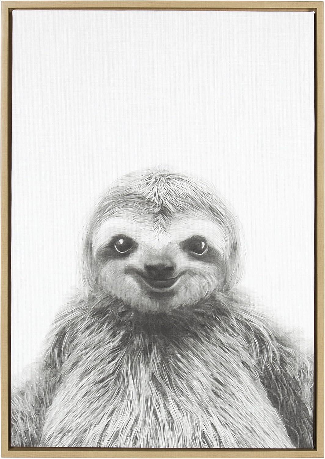 33" x 23" Sylvie Sloth Animal Print And Portrait By Simon Te Tai Framed Wall Canvas - Kate & Laurel