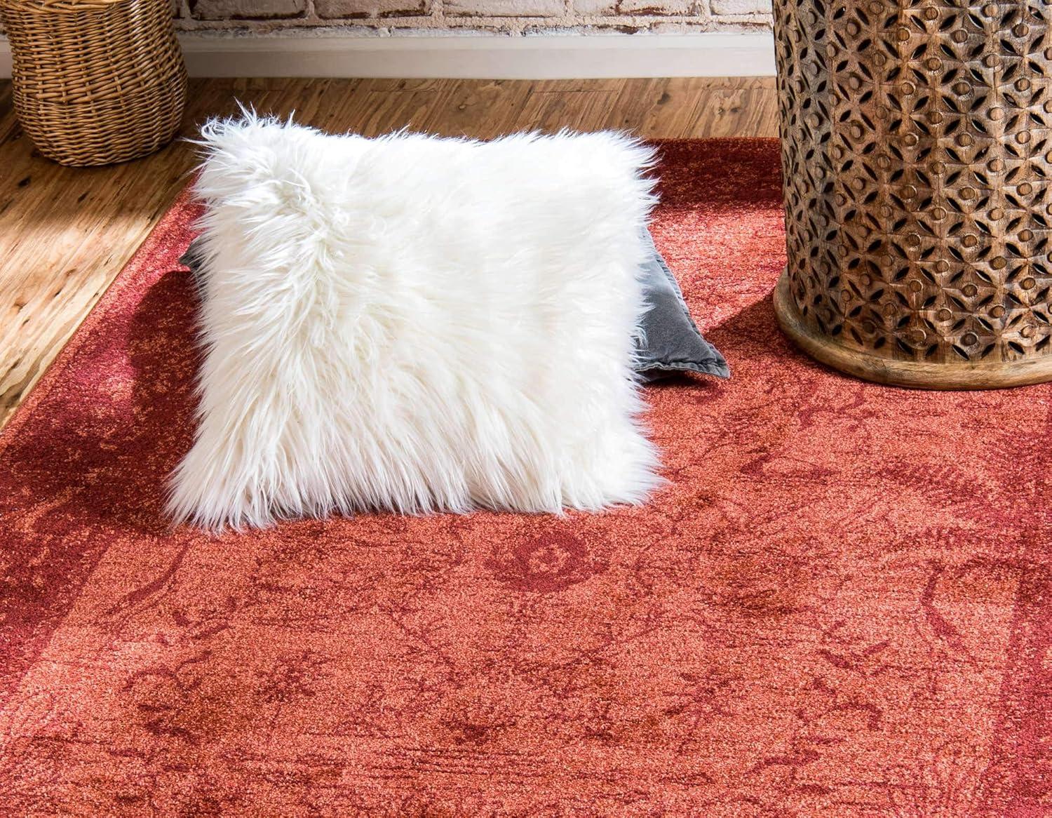 Unique Loom La Jolla Collection Farmhouse, Contemporary, Botanical, Traditional, Vintage Area Rug, 2 ft 2 in x 3 ft, Orange/Burgundy
