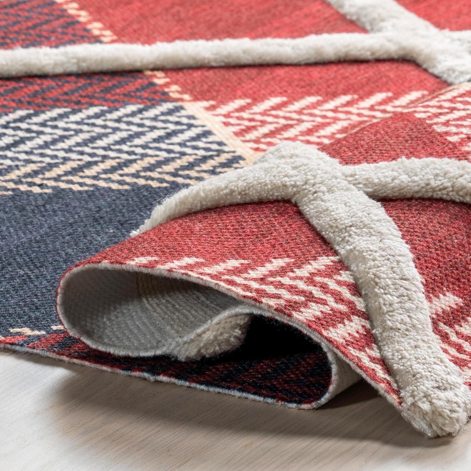 Nuloom Anastasia Plaid 9x12 Wool Indoor Area Rug for Living Room Bedroom Dining Room Kitchen, Red/Dark Blue