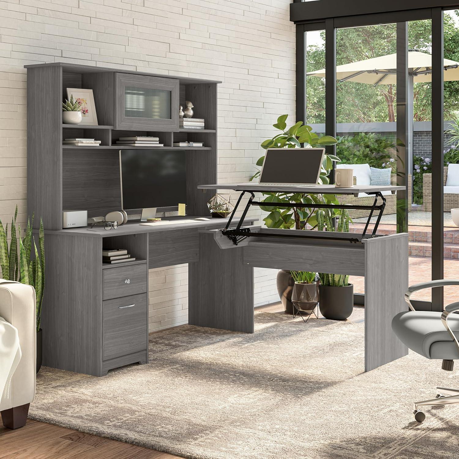 Cabot 60W Computer Desk with Drawers in Modern Gray - Engineered Wood