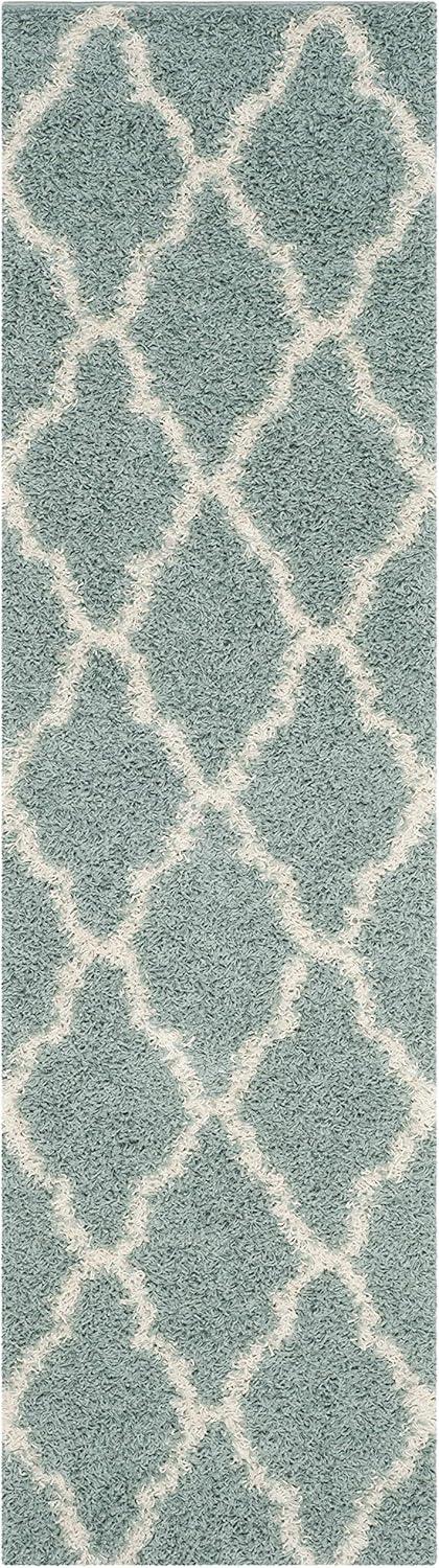 SAFAVIEH Daley Geometric Plush Shag Runner Rug, Seafoam/Ivory, 2'3" x 8'