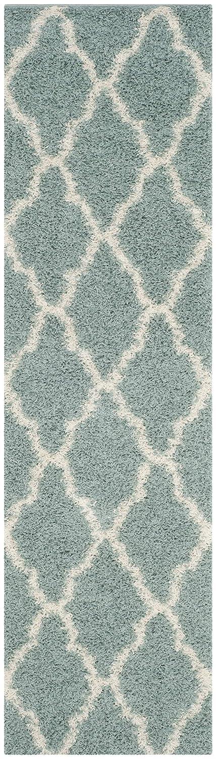 SAFAVIEH Daley Geometric Plush Shag Runner Rug, Seafoam/Ivory, 2'3" x 8'
