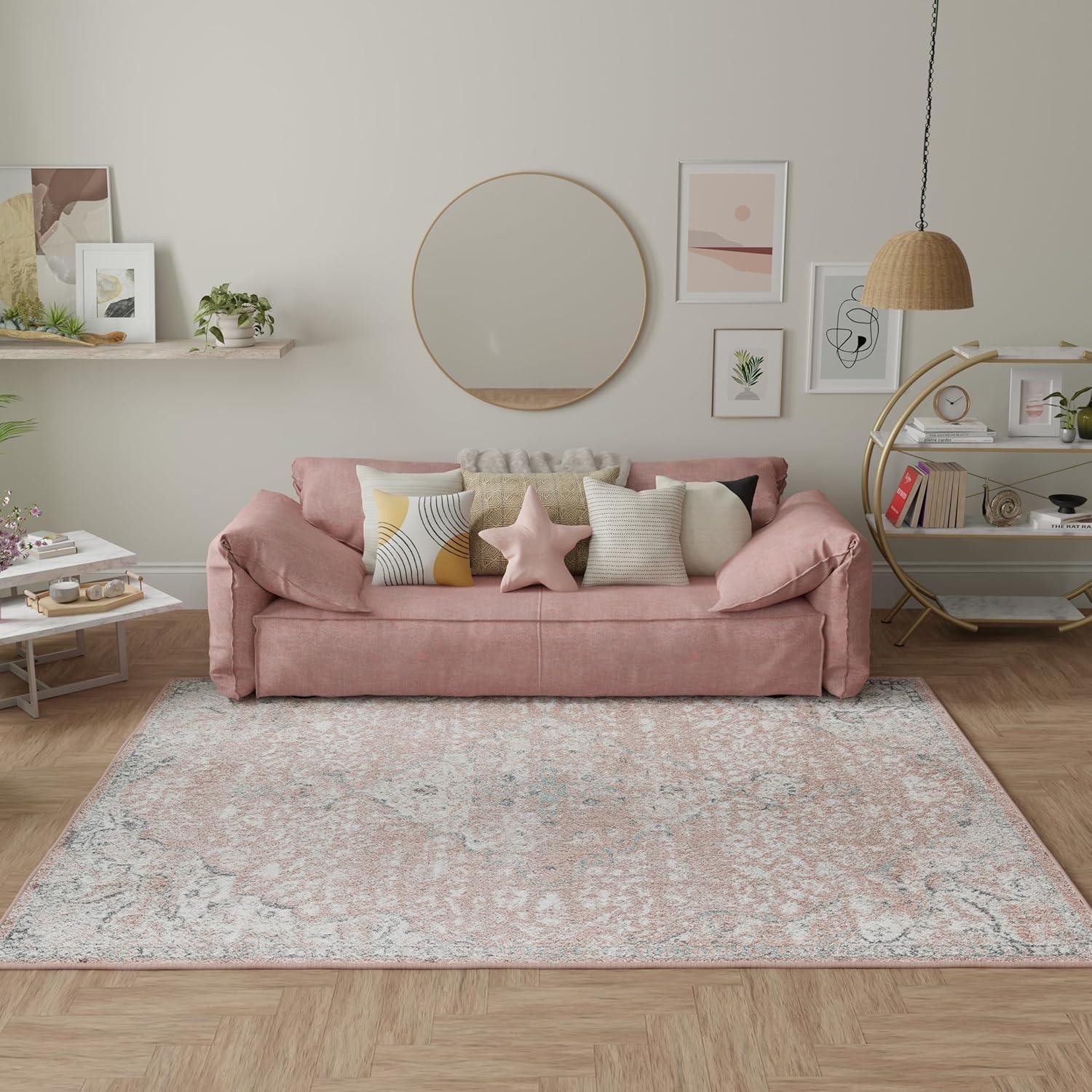 Hailey Pink Amaranth Bedroom Rug - Persian Inspired Rug for Living Room, Trendy Pink Floor Decor, Soft Area Rug, 5'x7'