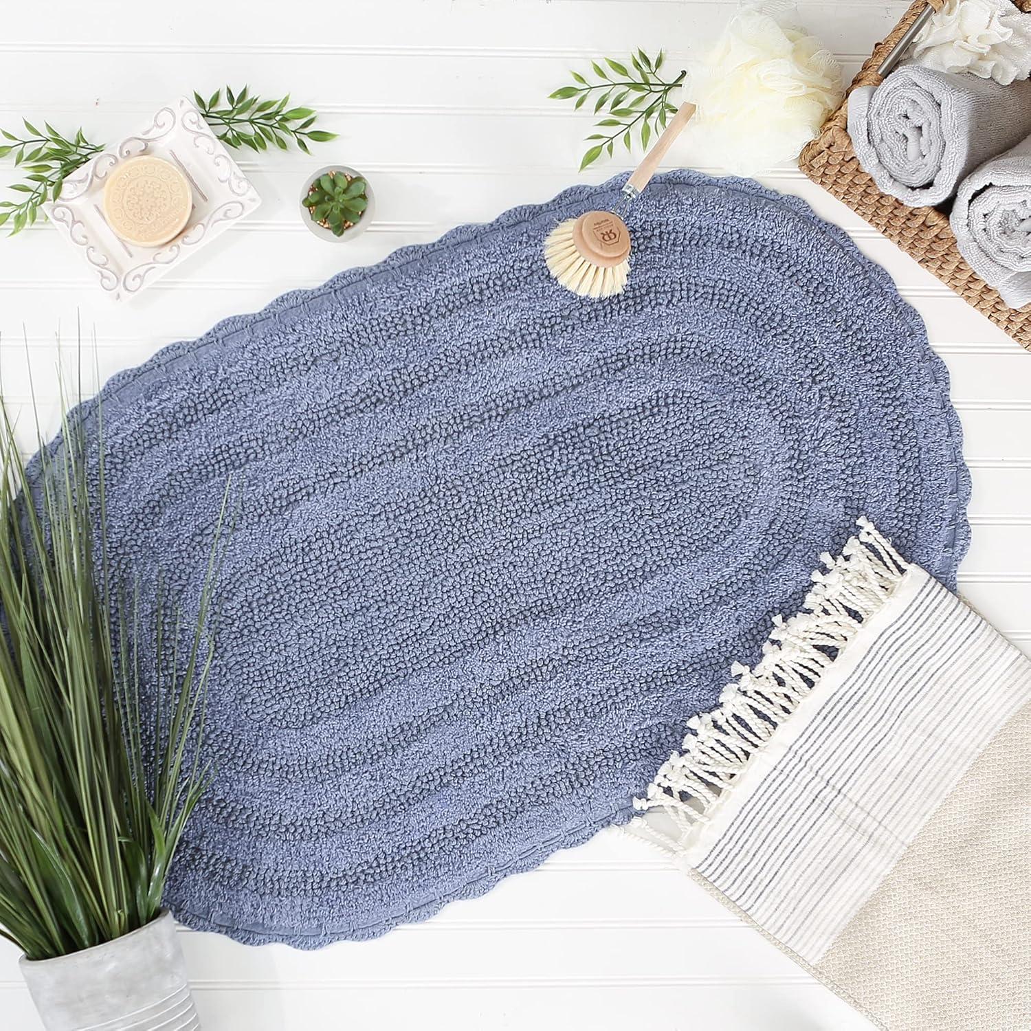 Design Imports Stonewash Blue Large Oval Crochet Bath Mat