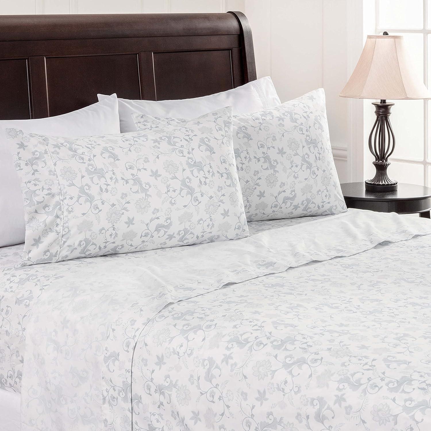 Chanasya Blue Floral Paisley Microfiber Queen Sheet Set