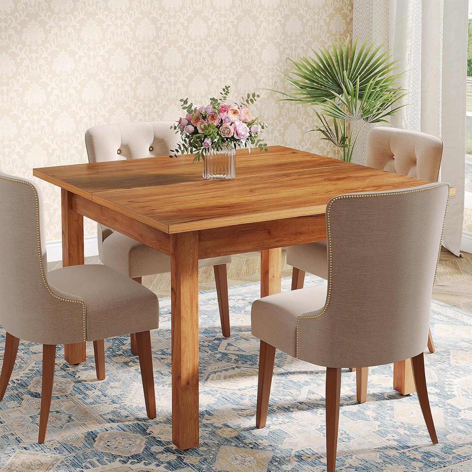 Rustic Brown Oak Square Farmhouse Dining Table