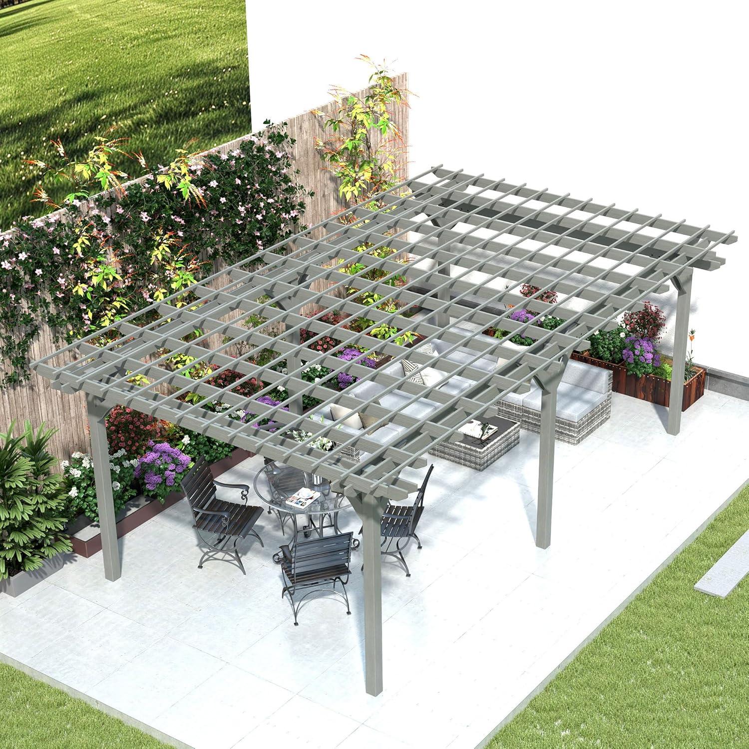Outsunny 12' x 20' Wooden Pergola Grape Trellis, Outdoor Gazebo for Garden, Patio, Backyard, Deck, Gray