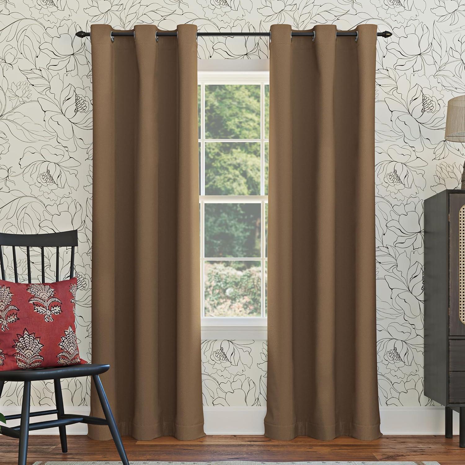40"x54" Sun Zero Blackout Kenneth Energy Saving Grommet Curtain Panel Barley Brown: Solid Polyester Indoor Curtain