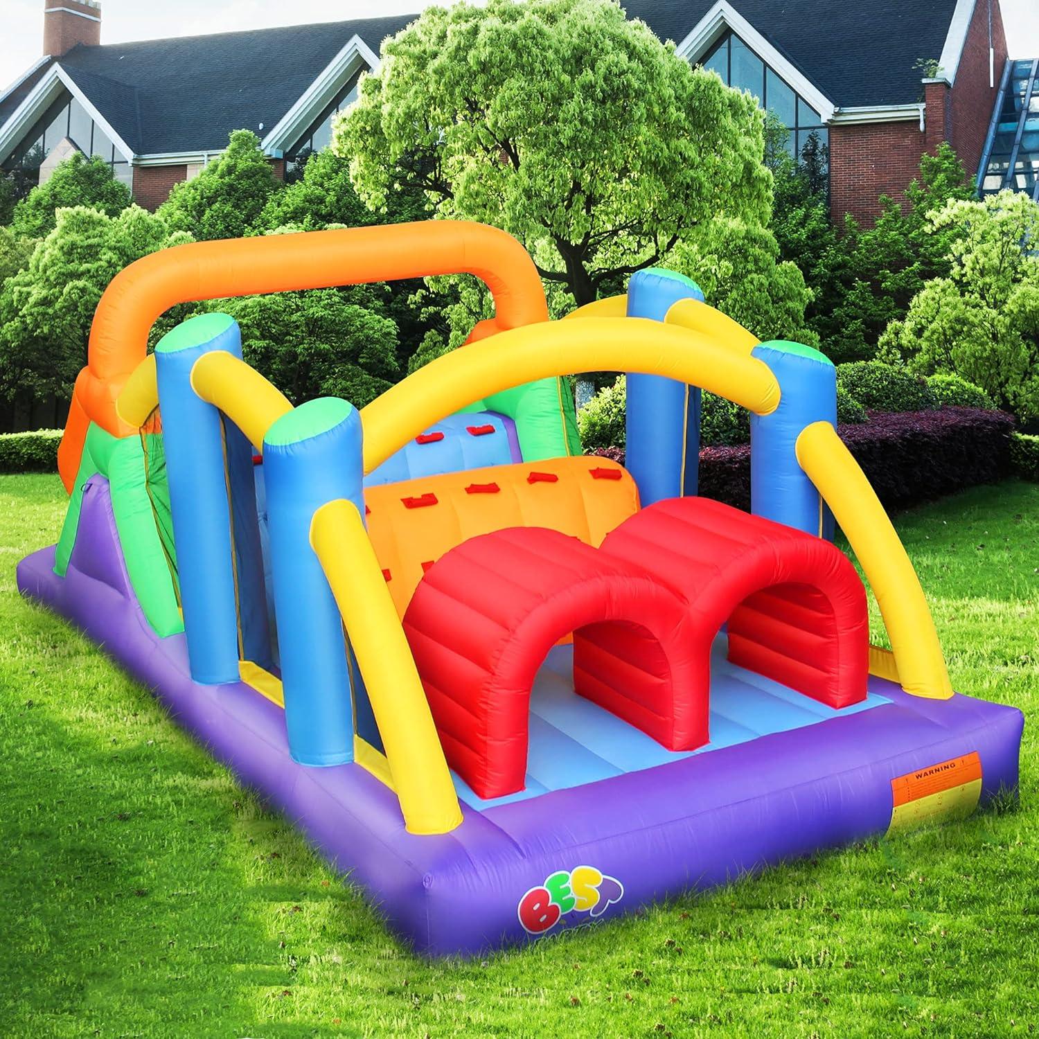 Colorful Inflatable Obstacle Course Bounce House with Slide