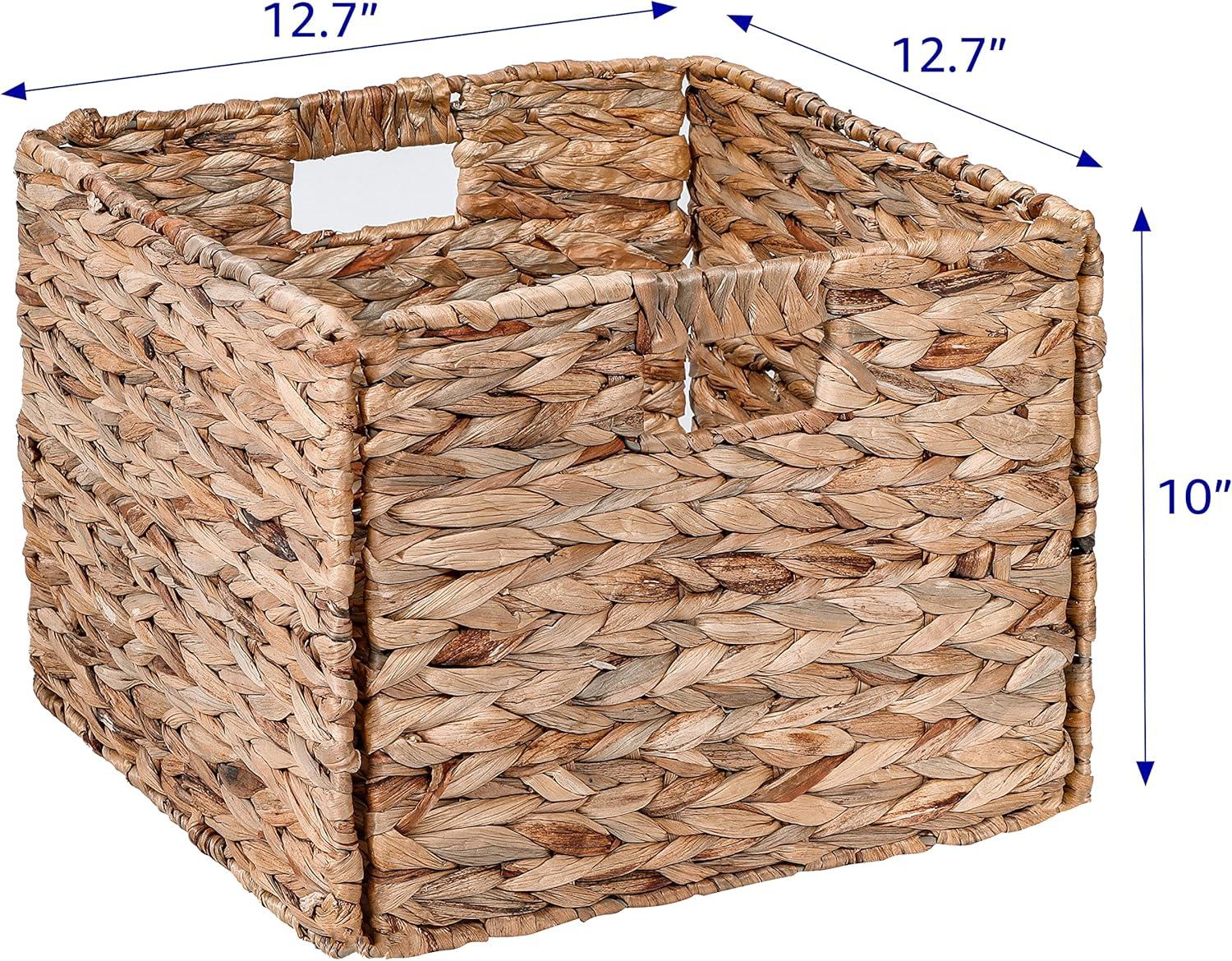 12.7 in Foldable Water Hyacinth Storage Basket with Iron Wire Frame