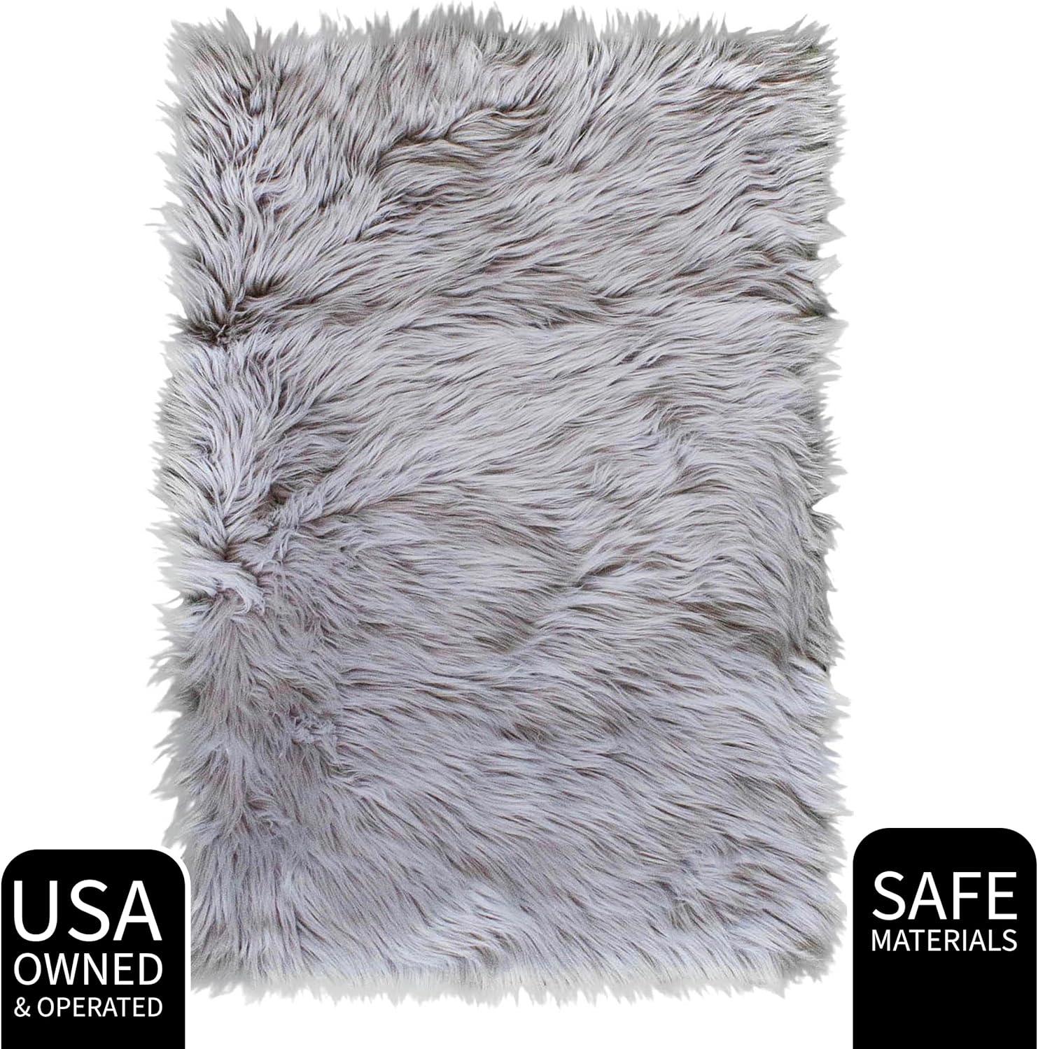 Diller Gray Faux Sheepskin Fur Machine Washable Shag Fluffy Area Rug