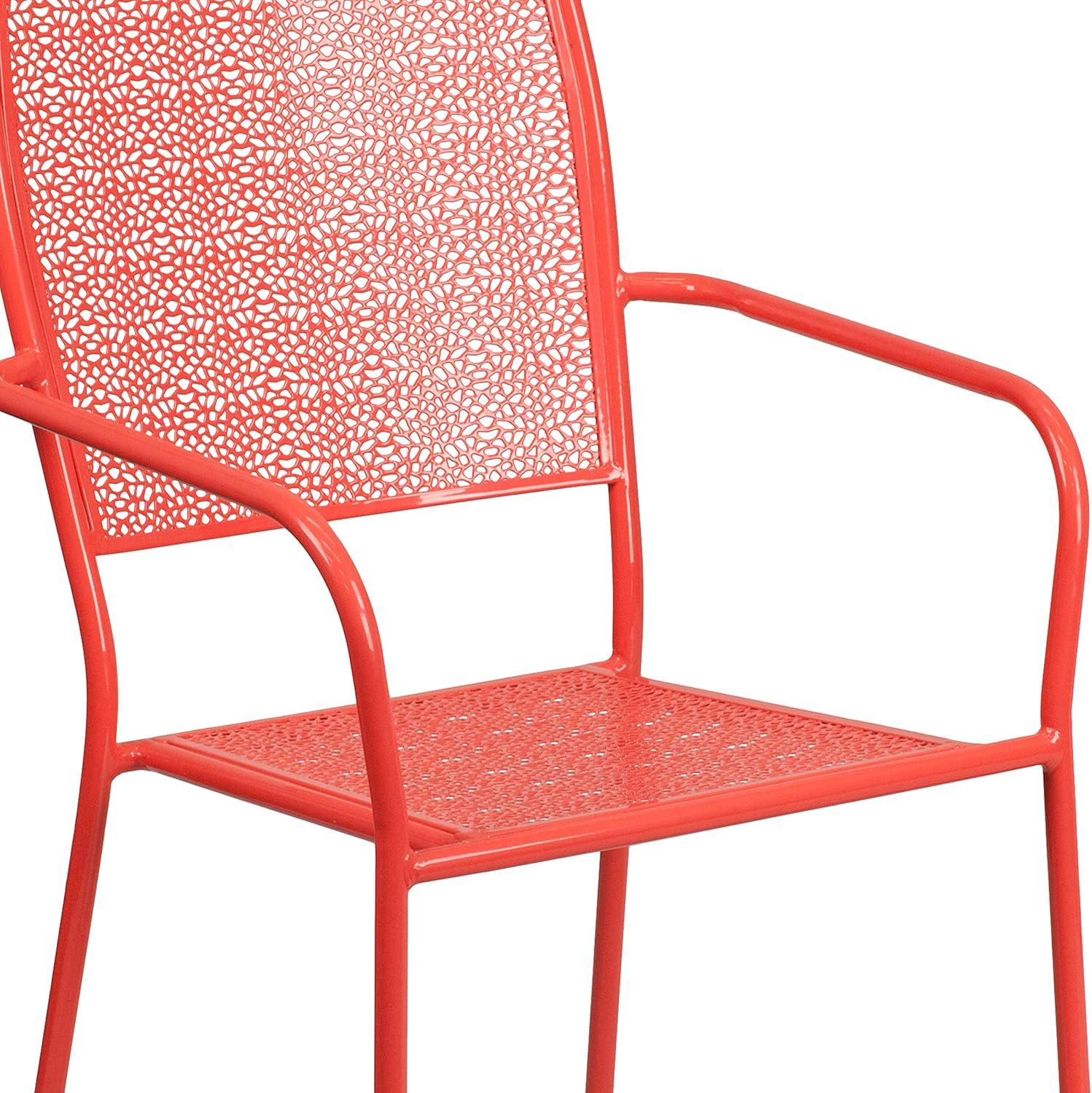 Flash Furniture Commercial Grade Coral Indoor-Outdoor Steel Patio Arm Chair with Square Back