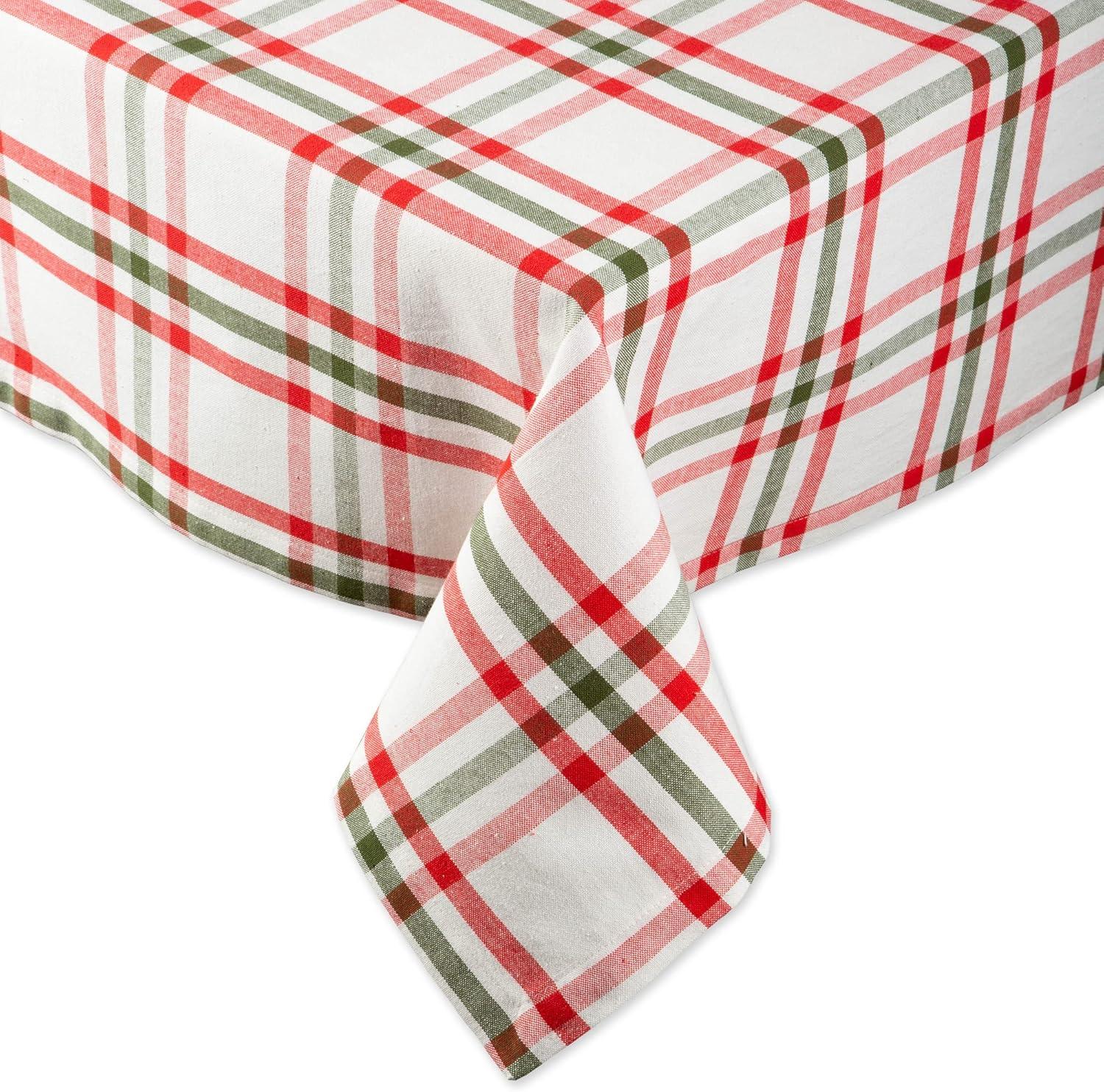 DII Kitchen & Tabletop Jolly Tree Collection Tablecloth, Nutcracker Plaid, 52x52"