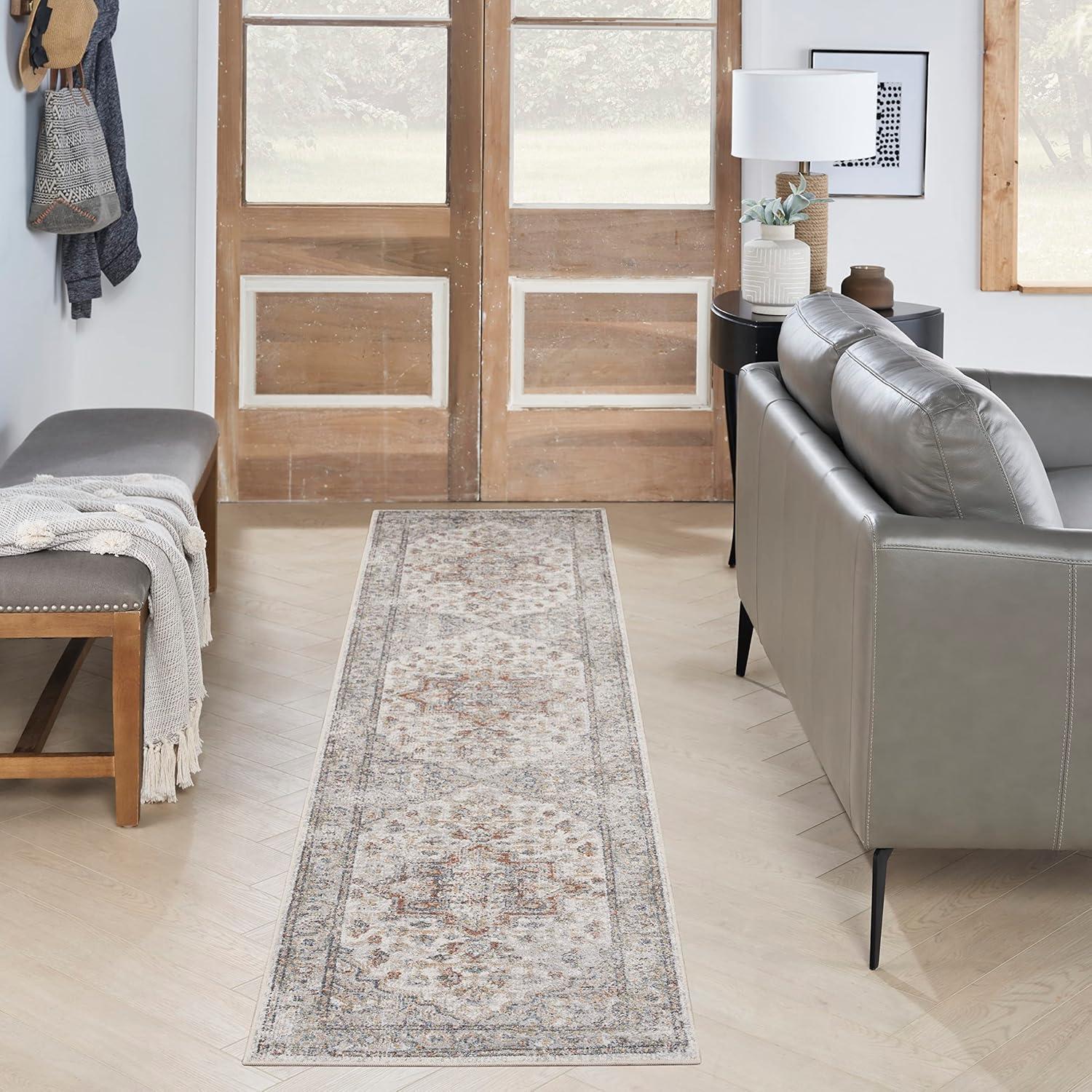 Nourison Astra Machine Washable Vintage Medallion Indoor Bathroom, Kitchen Runner Rug Grey/Multi 2'2" x 12'