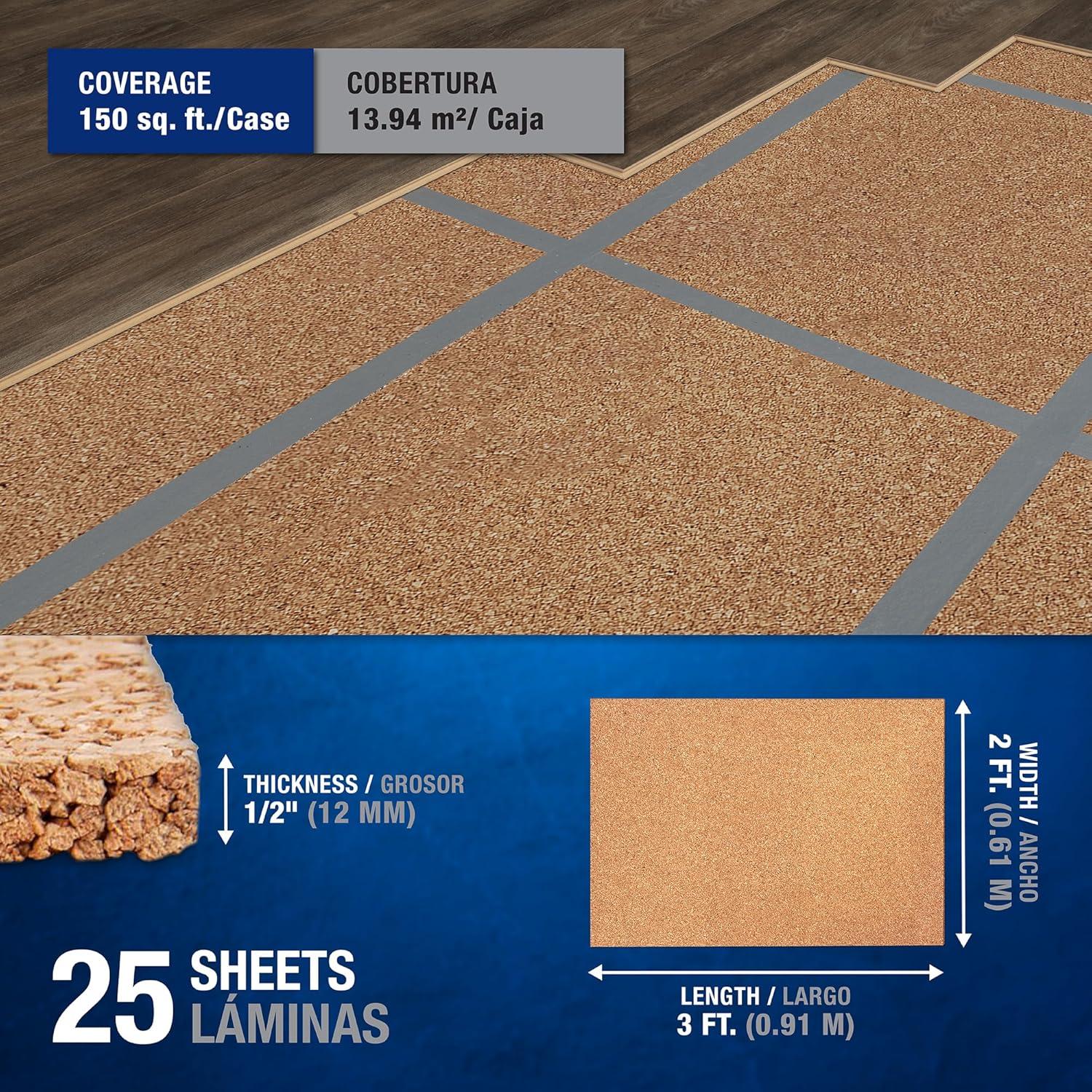 QEP 1/2" (12 mm) Natural Cork Underlayment Sheets (150 sq. ft.)