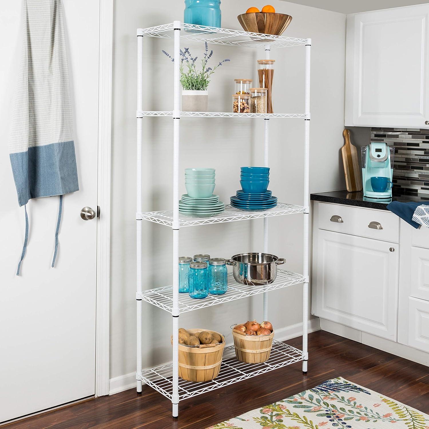 Honey-Can-Do 5-Tier Steel Heavy Duty Adjustable Storage Shelves, White, Holds up to 200 lb per Shelf