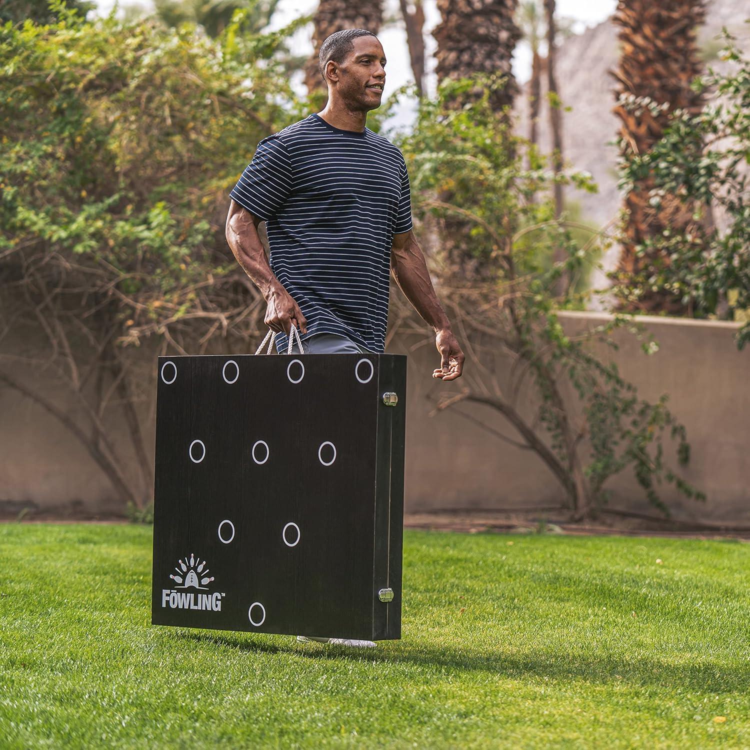 Portable Black and Red Fowling Game Set with Pins and Football