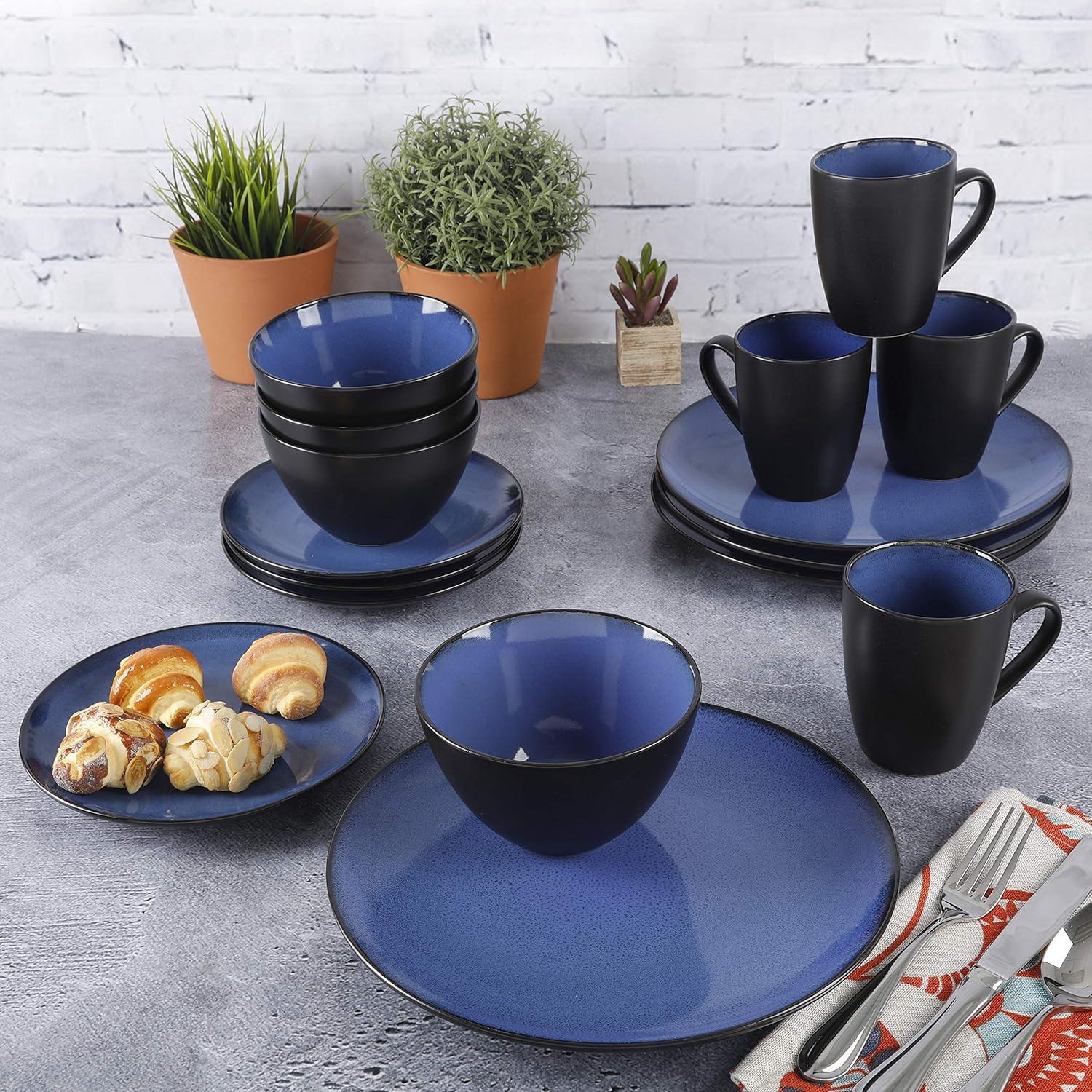 Blue Ceramic 16-Piece Reactive Glaze Dinnerware Set