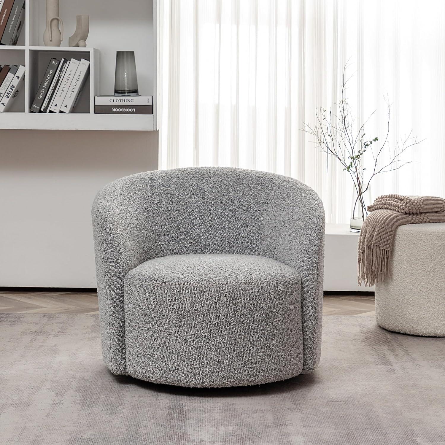 Charleah 34" Wide Boucle Upholstered Swivel Barrel Chair