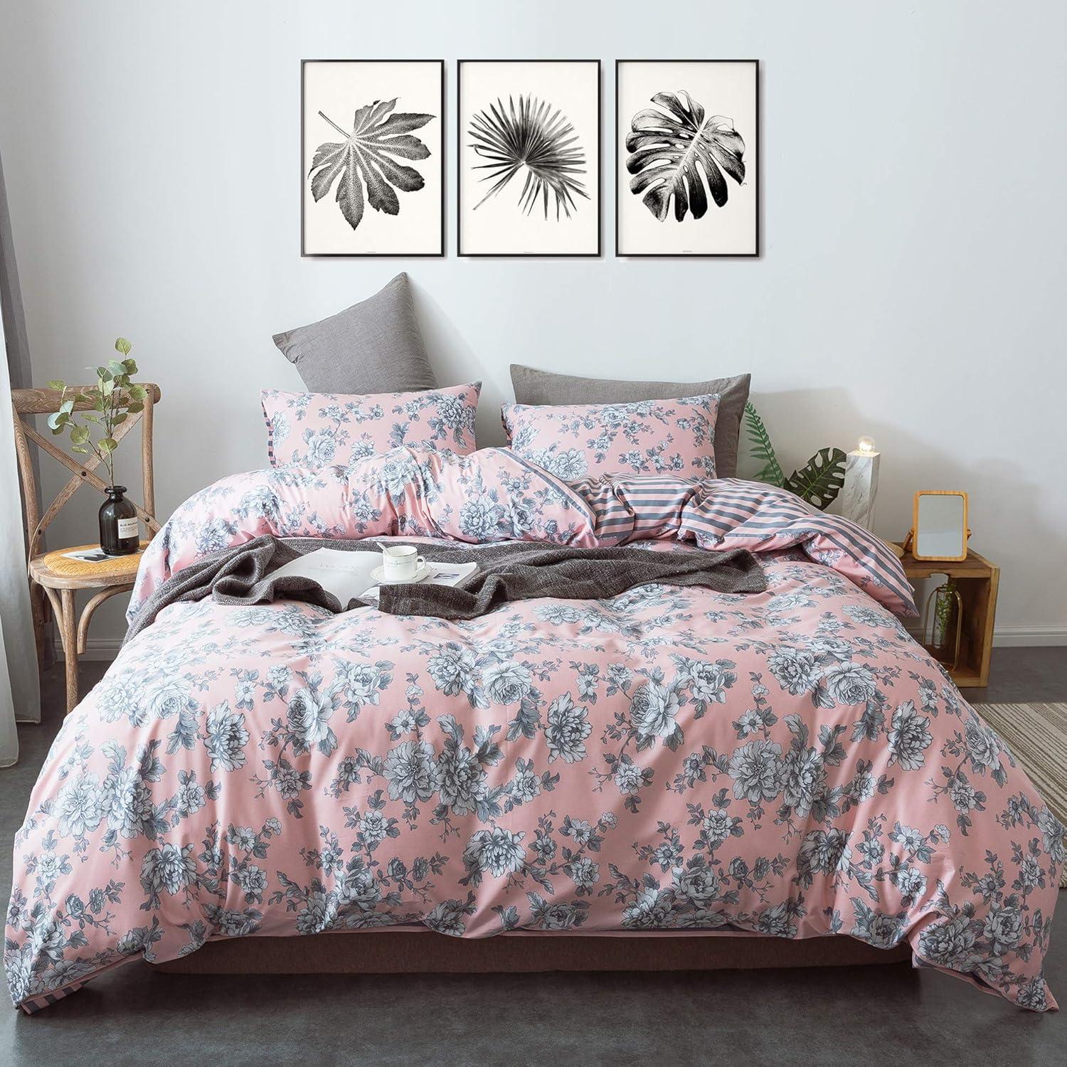 ANNA.Z HOME & DESIGN 3Pc Reversible Cotton Duvet Cover Set. 100% Cotton Percale Fabric. Pre-Washed Soft. Machine Washable.