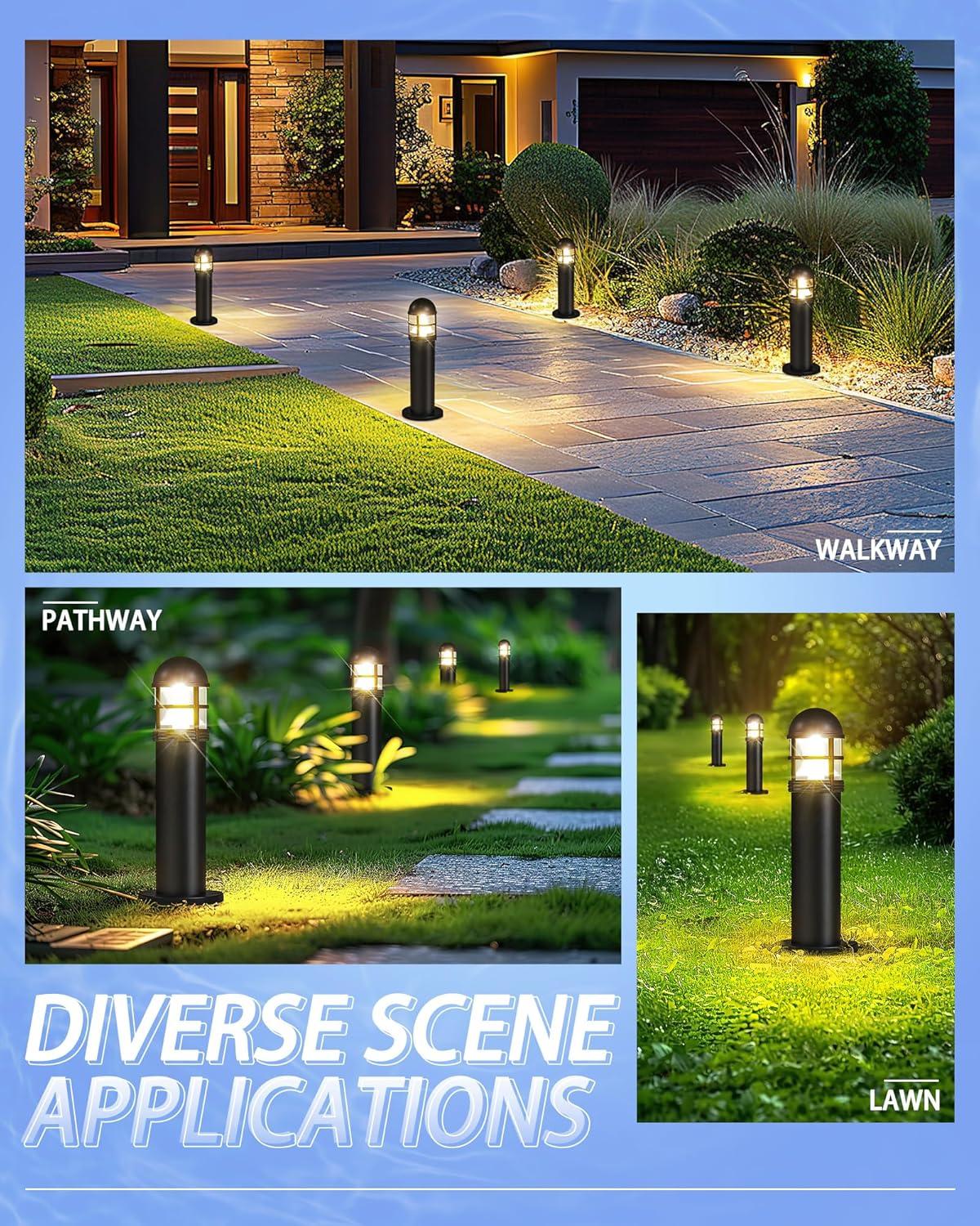6 Pack Low Voltage Landscape Pathway Lights, 12V LED Bollard Light IP67 Waterproof, Outdoor Driveway Walkway Wired Lights (Included Connector) - Yard Garden Lawn, 2700K Warm White