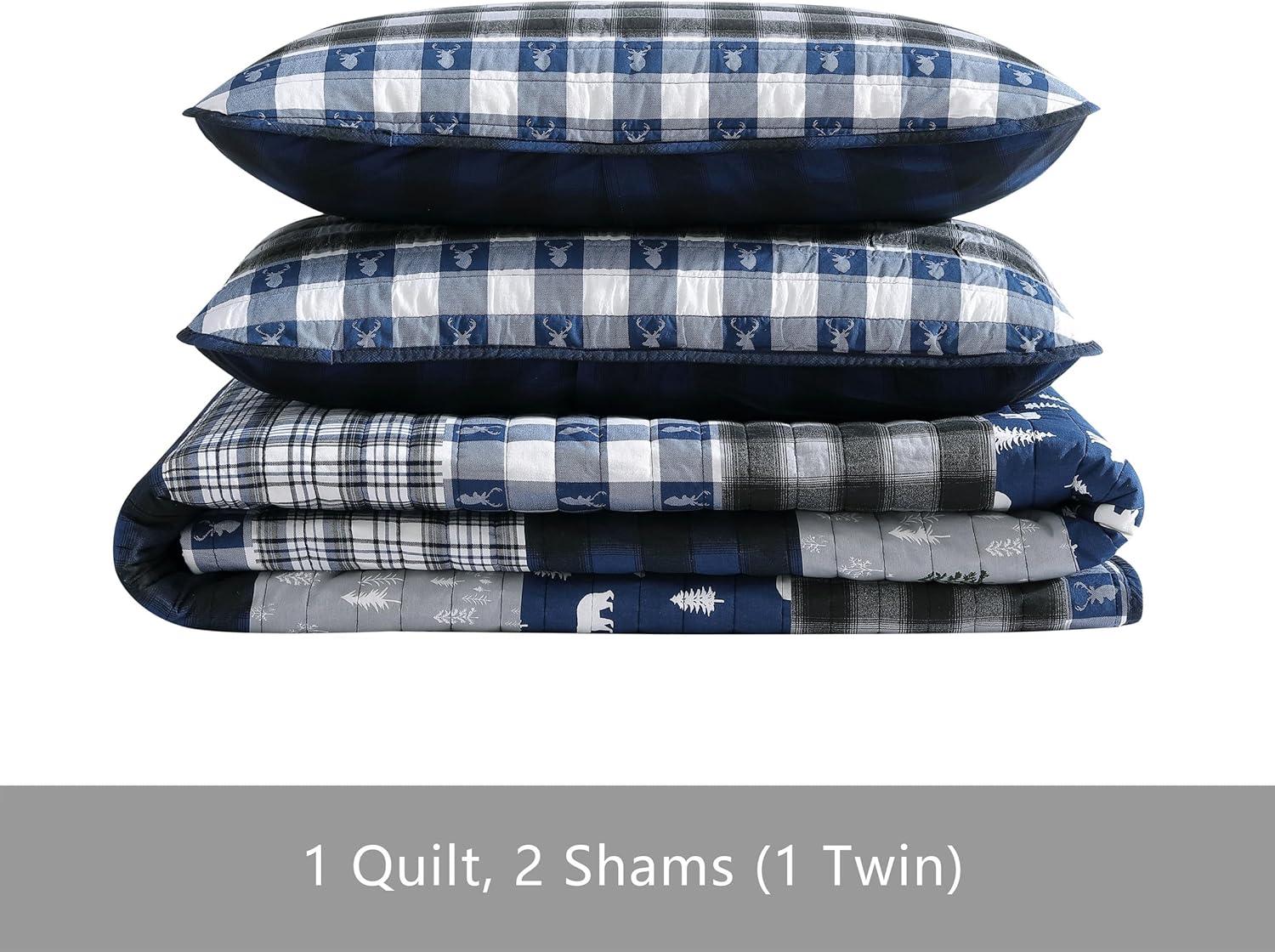 Creek Plaid Reversible Quilt Set Blue - Eddie Bauer