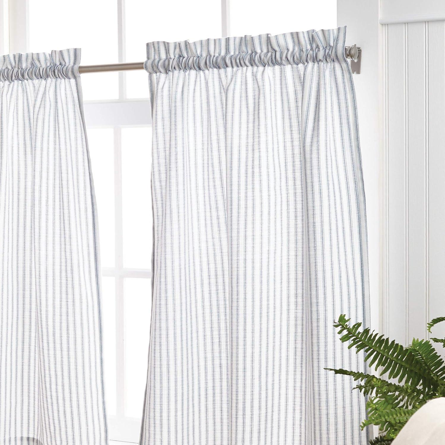 Indigo Ticking Stripe Cotton Blend Valance and Tier Curtain Set