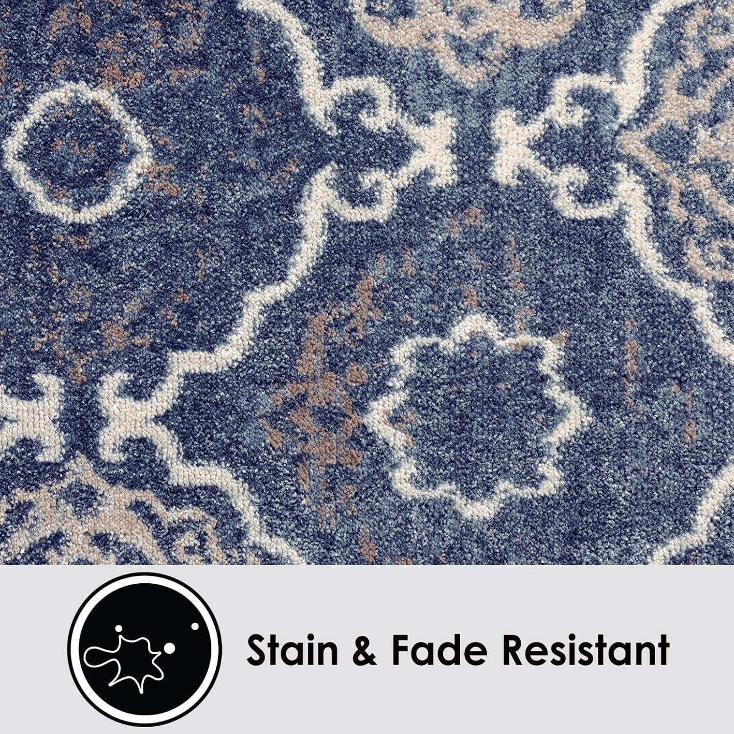 Home Dynamix Boho Andorra Transitional Damask Area Rug, Navy Blue/Ivory, 5'2"x7'2"