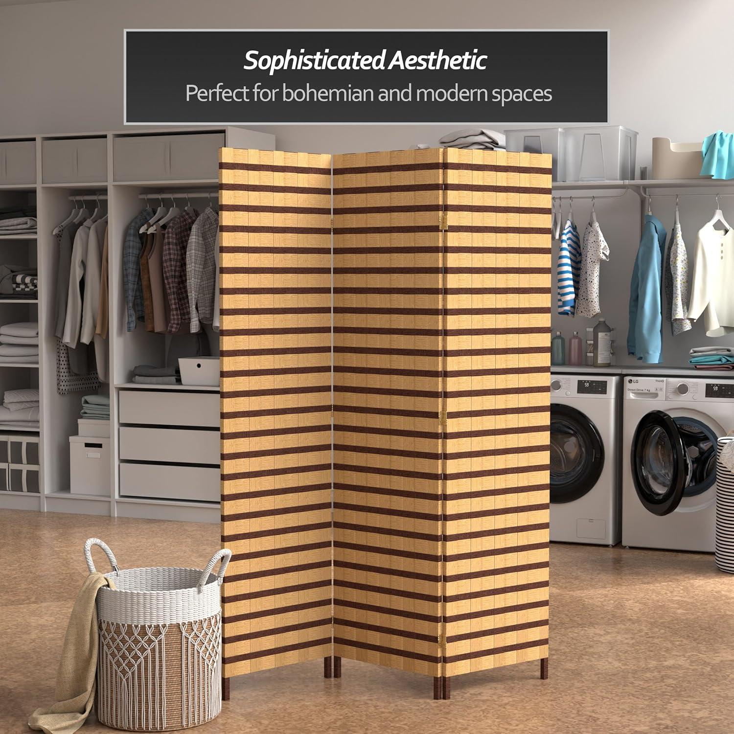 Oriental Furniture 6 ft. Tall Two Tone Natural Fiber Room Divider - 3 Panel