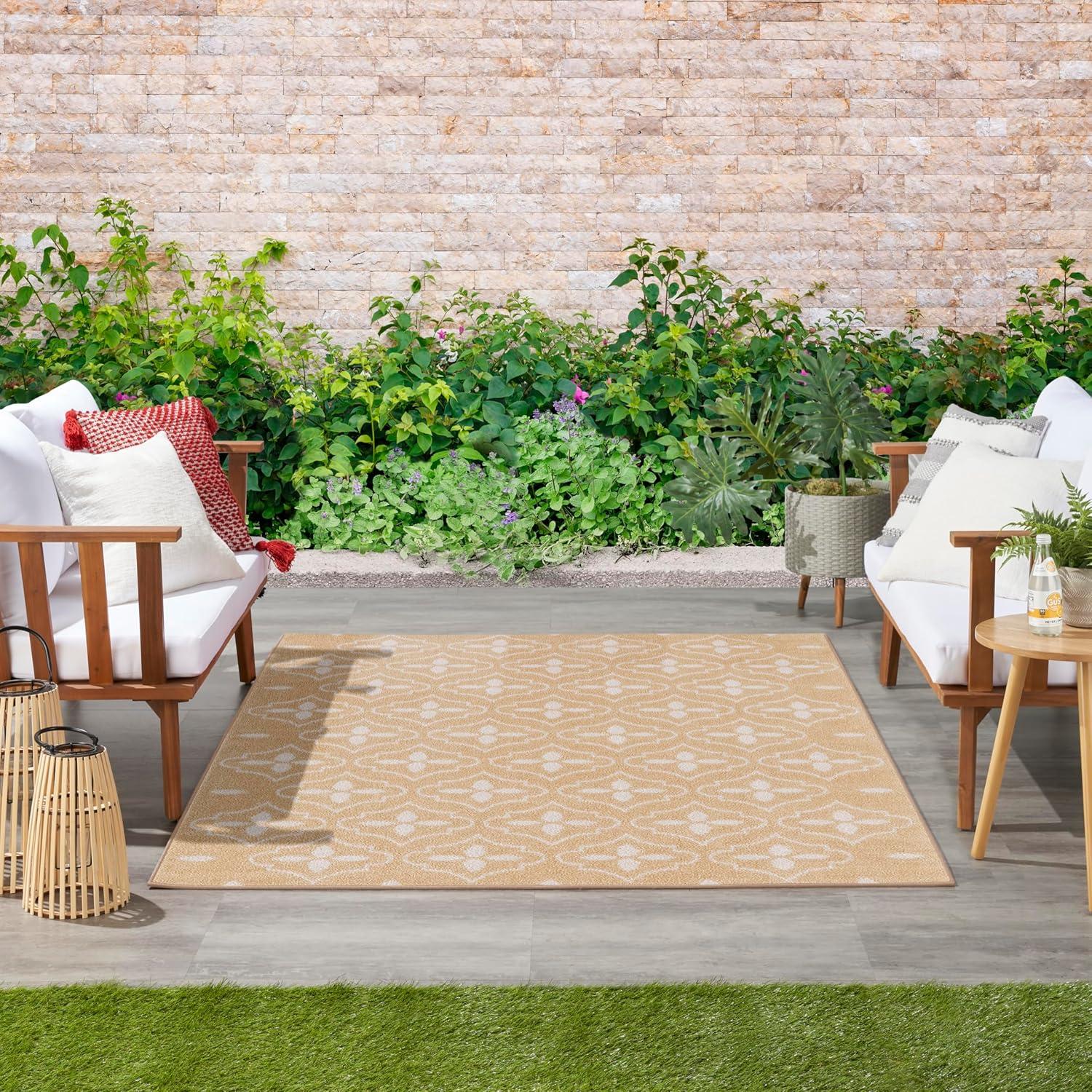 Nourison Essentials Moroccan Modern Indoor Outdoor Rug Beige Ivory 4' x 6'