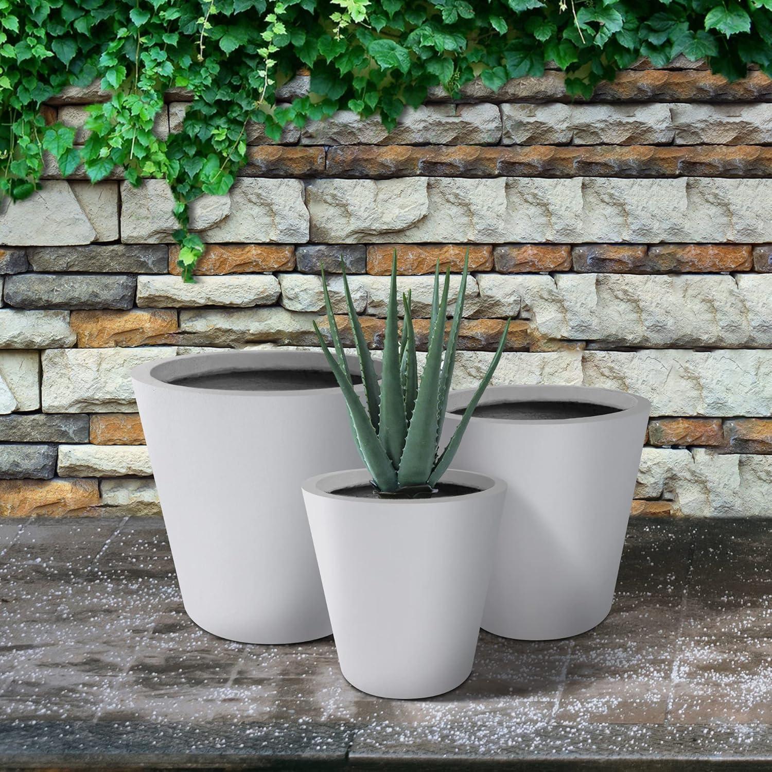 Elegant Pure White 18'' Lightweight Concrete Modern Round Planter