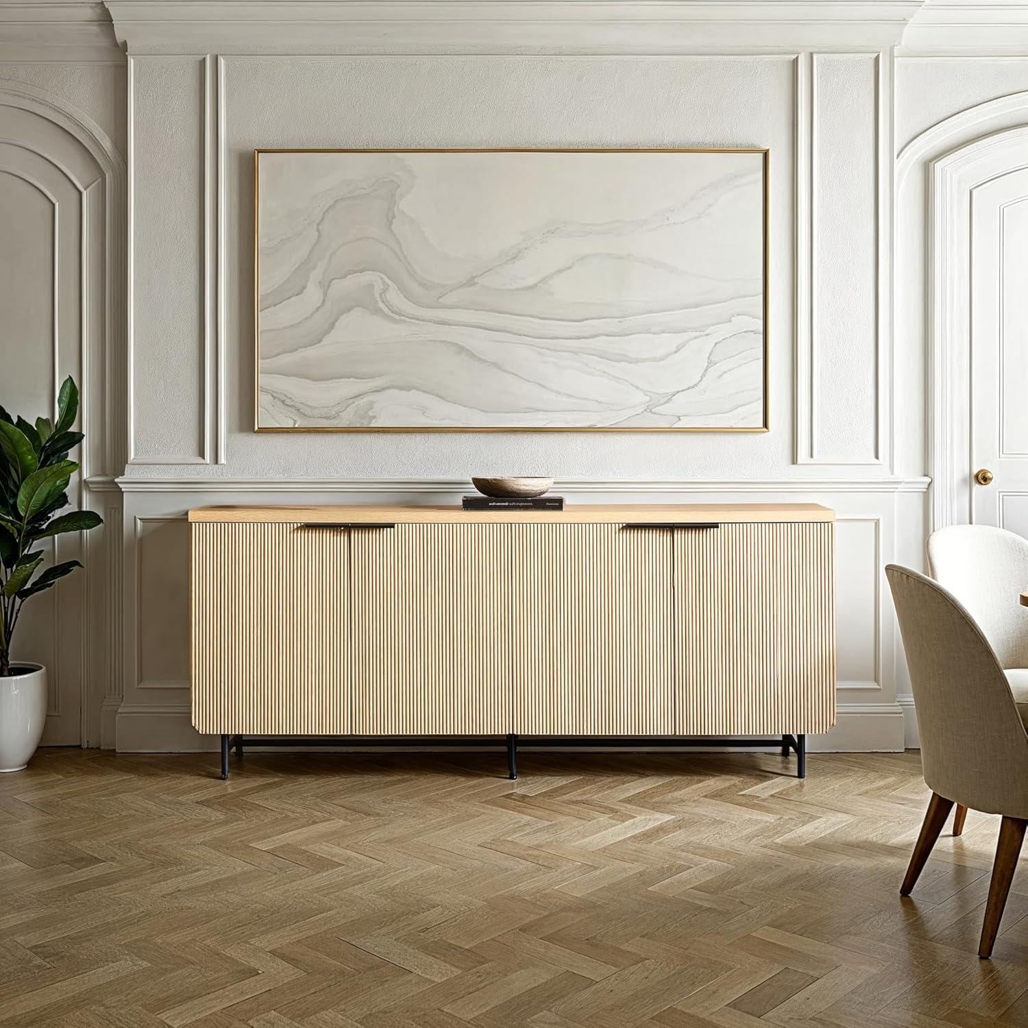 Walker Edison 69” Scandinavian 4-Door Reeded-Front Sideboard, Black & Coastal Oak