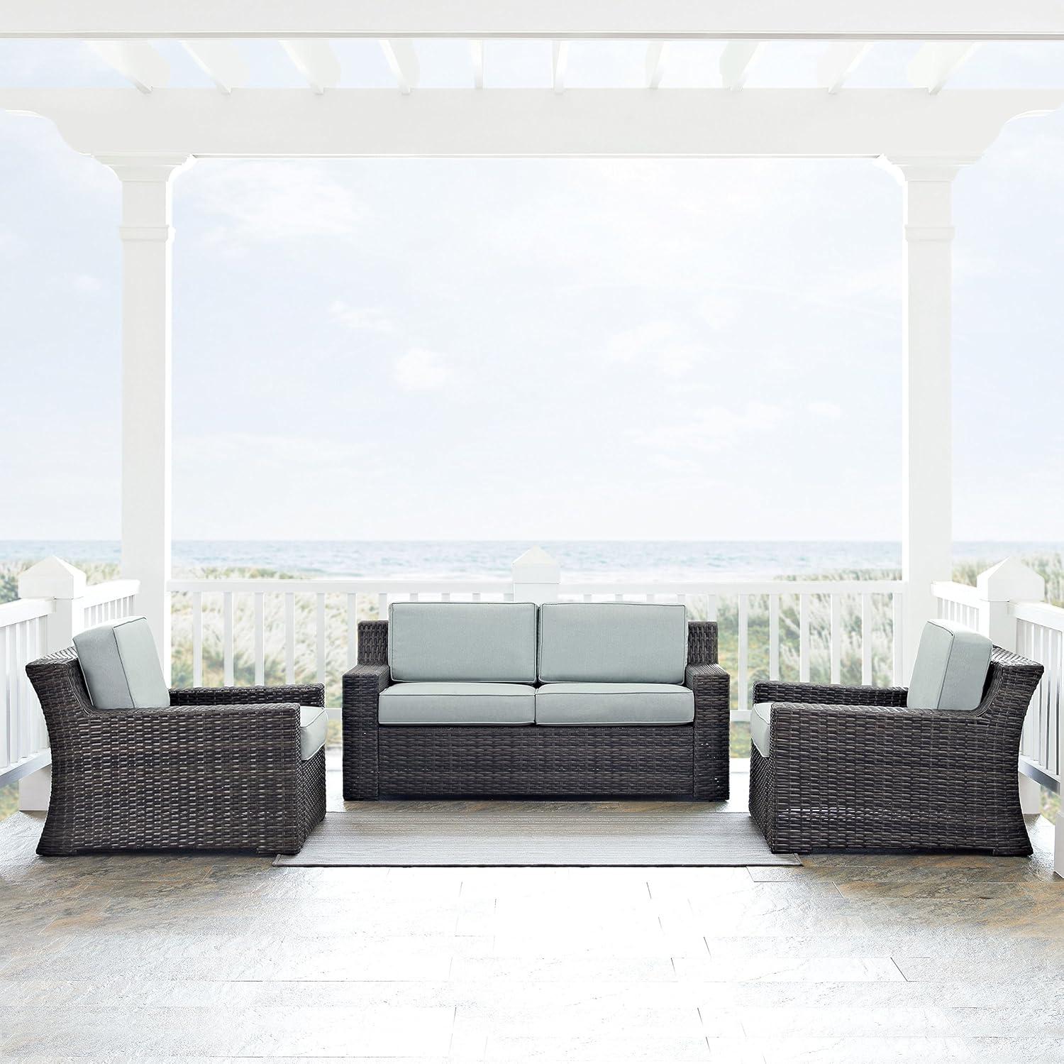 Beaufort 3pc Outdoor Wicker Seating Set with Loveseat & 2 Arm Chairs - Mist - Crosley: Weather-Resistant Patio Ensemble