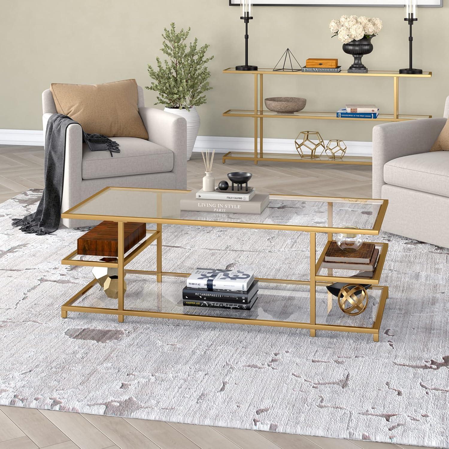 Henn&Hart 54" Gold Coffee Table