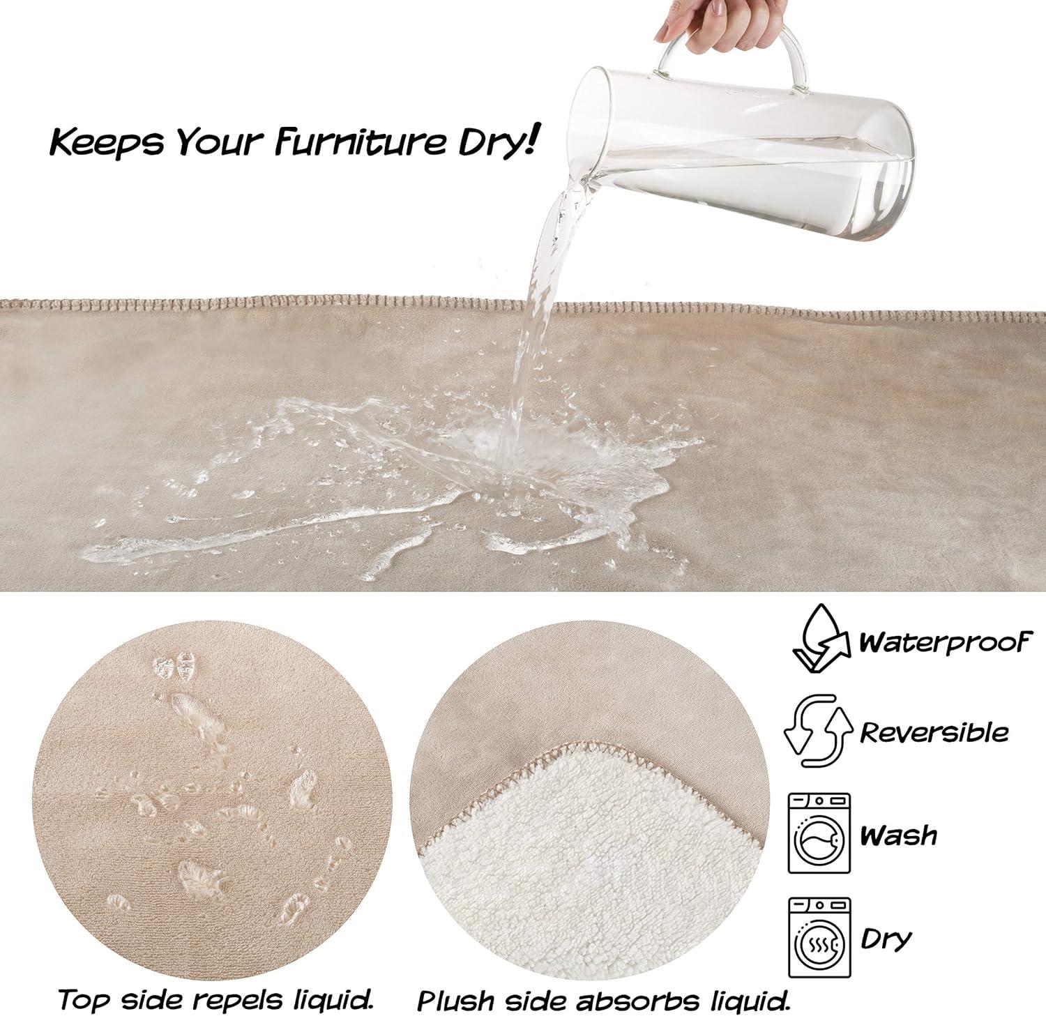 Waterproof Blanket for Pets - Reversible Throw Protects Couch, Car, and Bed from Spills, Stains, or Fur - Plush Blanket by Petmaker (Tan)