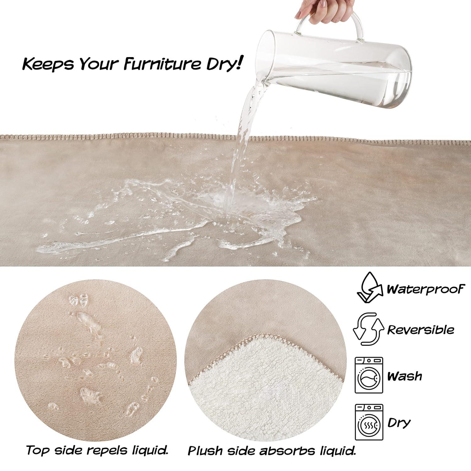 Waterproof Blanket for Pets - Reversible Throw Protects Couch, Car, and Bed from Spills, Stains, or Fur - Plush Blanket by Petmaker (Tan)