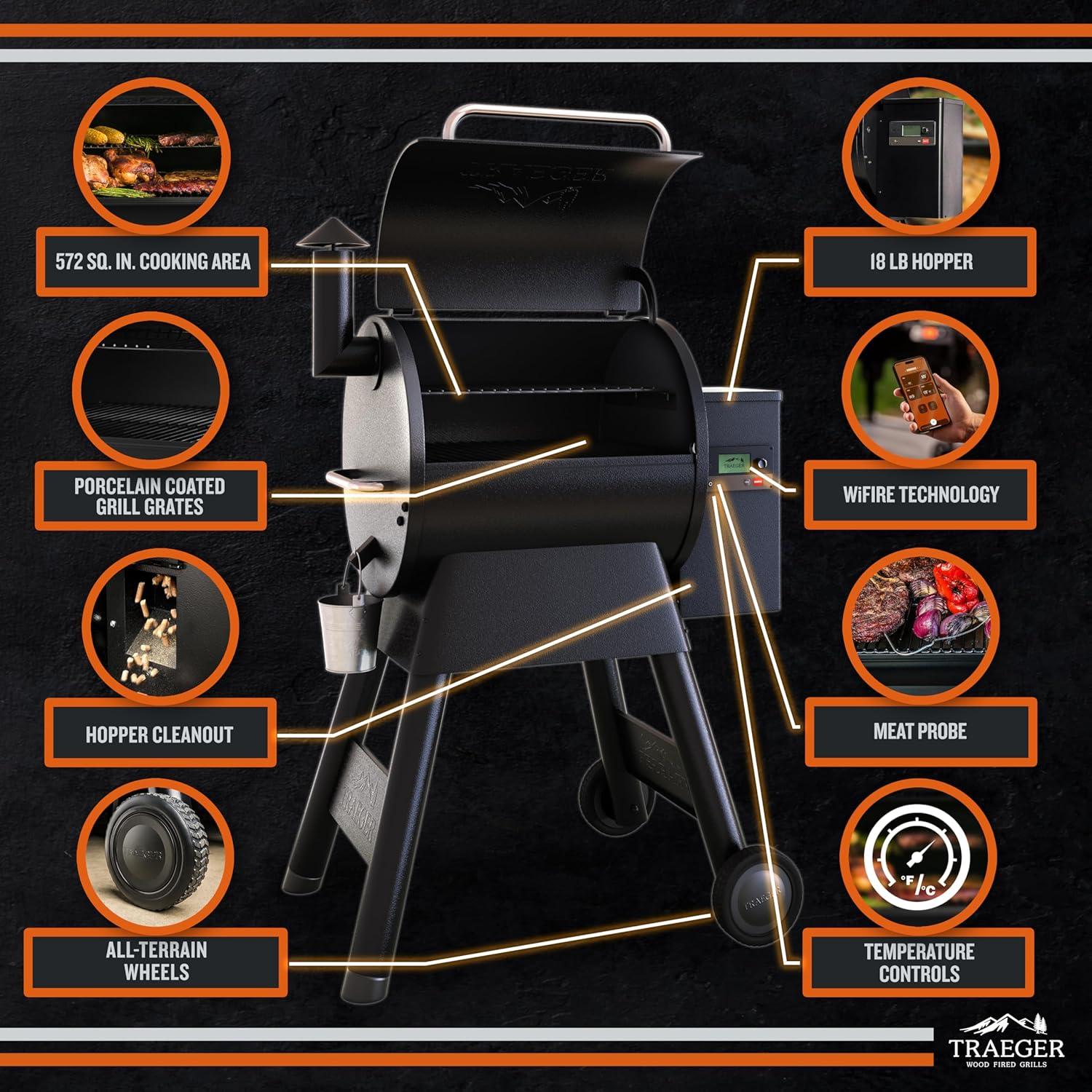 Black Steel WiFi-Enabled Wood Pellet Smoker Grill